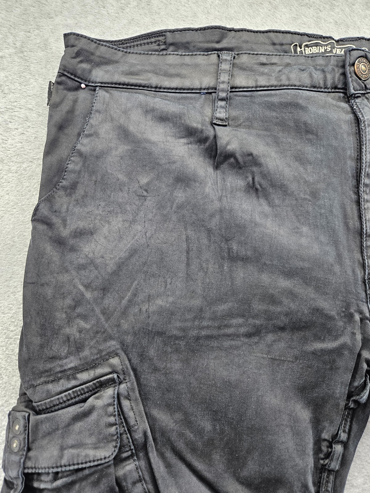 Robin’s Jean Pants Mens 40×30 Black Cargo Buckle Pockets USA Embroidered Wings