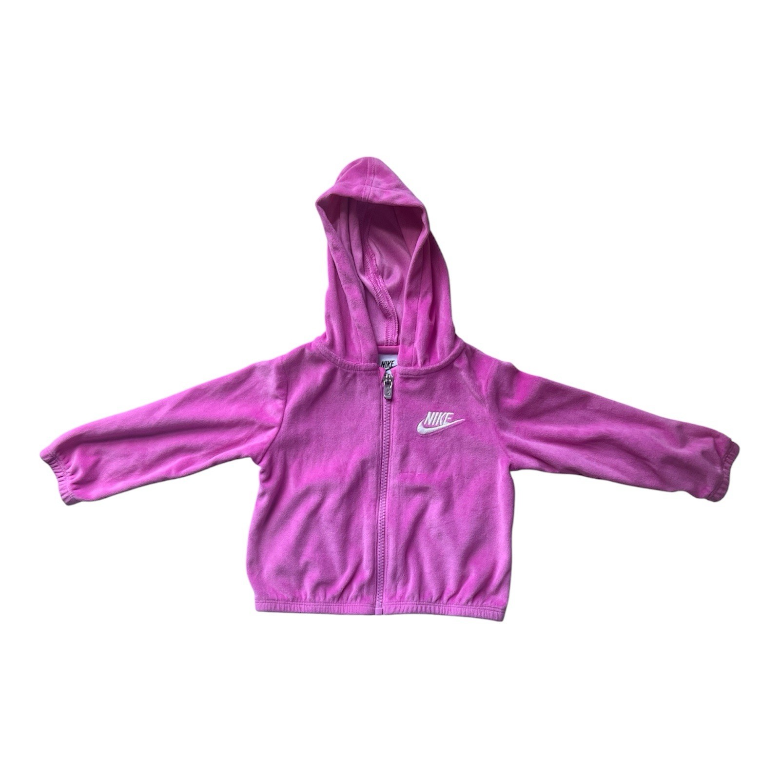 Nike Baby Girl Velour Zip Hoodie Jacket Size 18M Pink Fuchsia Sweatshirt Defect