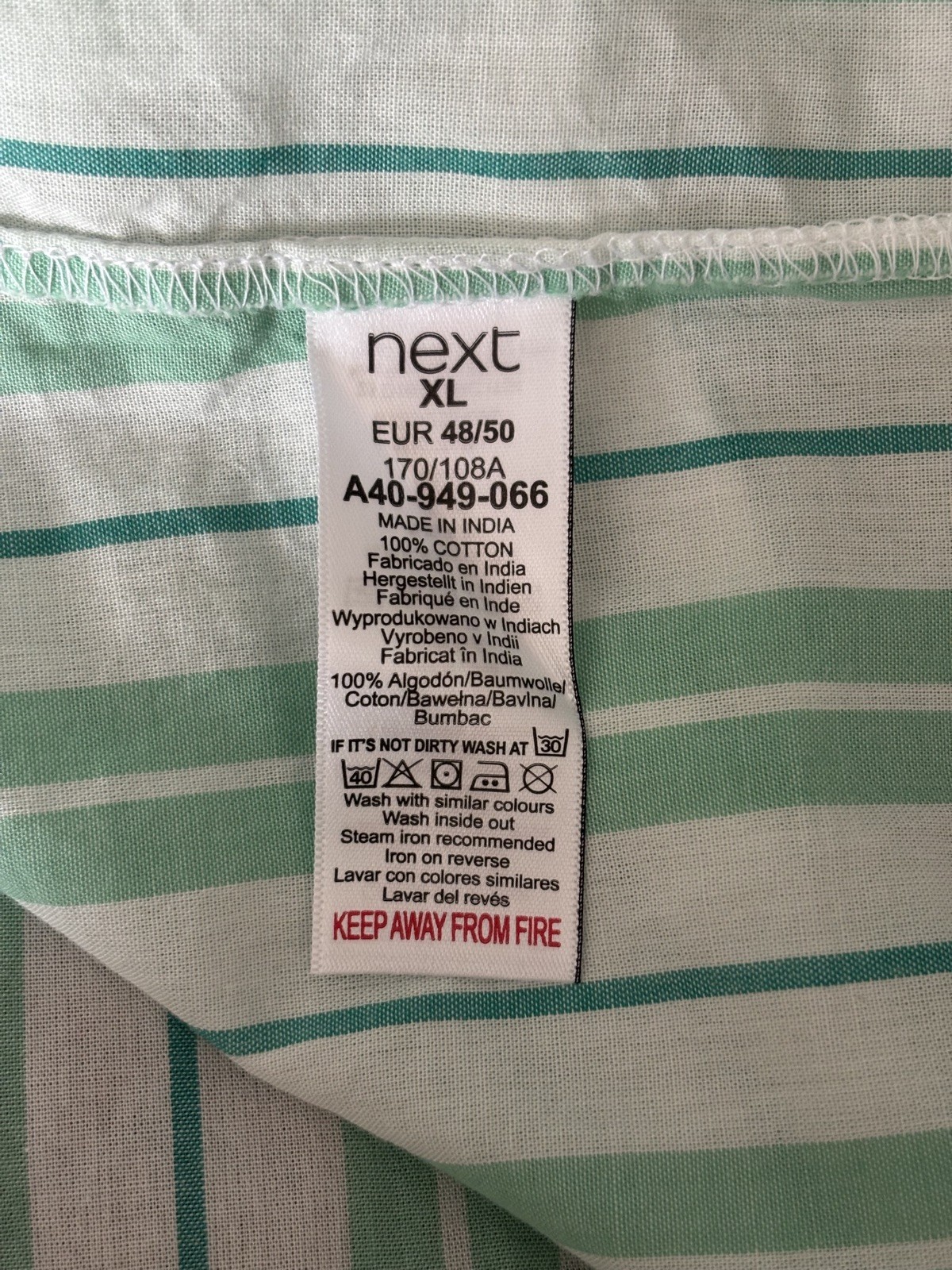 NEXT XL Green and White Striped Shirt Blouse Top 100% Cotton