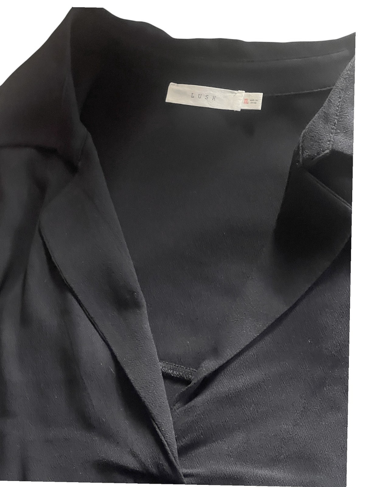 LUSH Black Collared V-Neck Blouse 100% Rayon High Low Back Button Shirt – XL/2XL