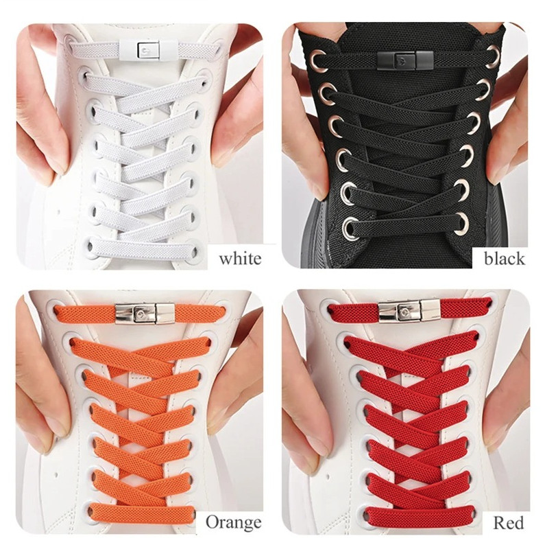1 Pair No Tie Elastic Shoe Laces: 8mm Press Lock Flat Sneaker Shoelace – NEW