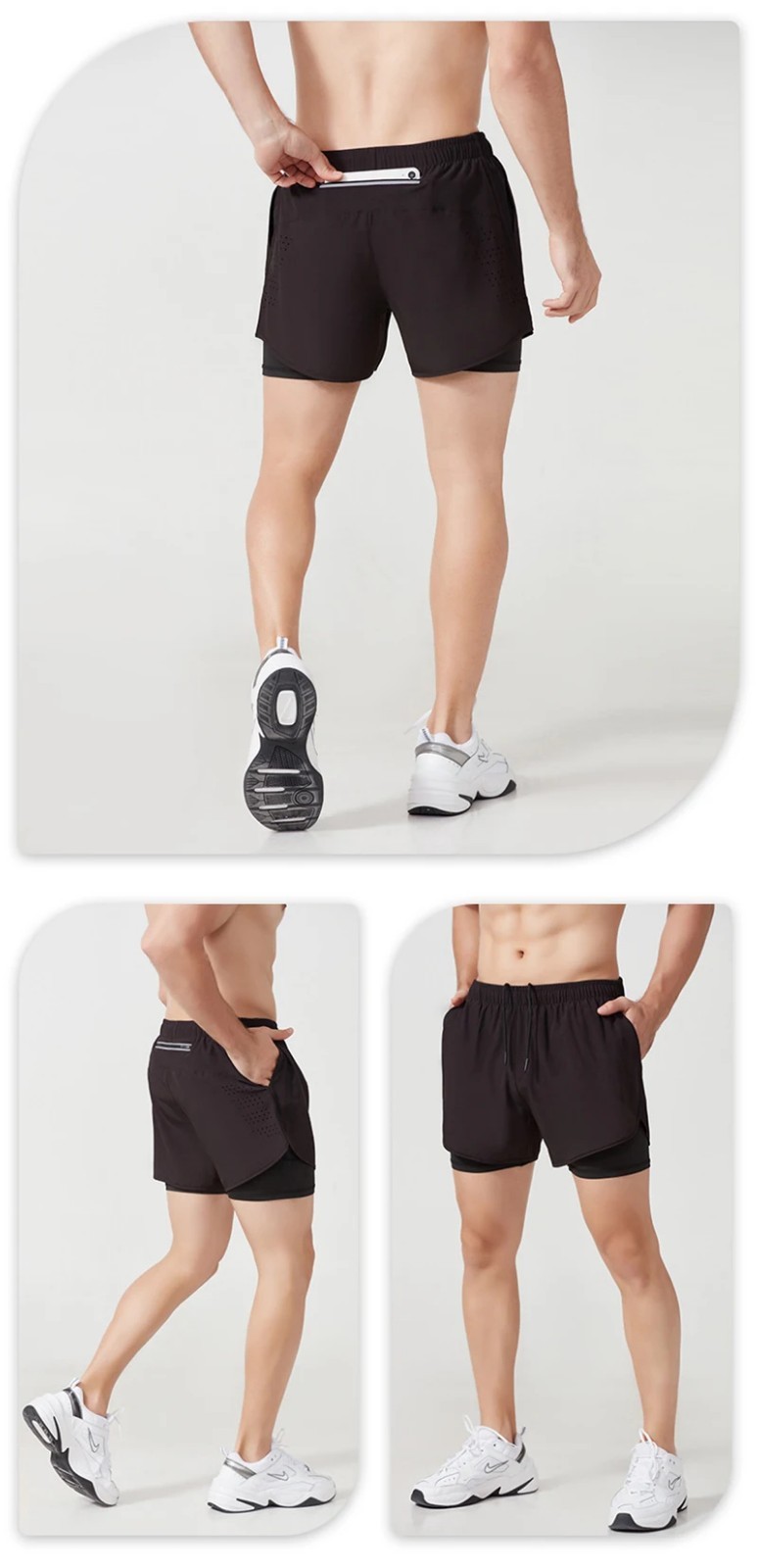 Men’s Fast Dry Running Shorts Double Layer Comfort Zip Pockets Gym Fitness Gift