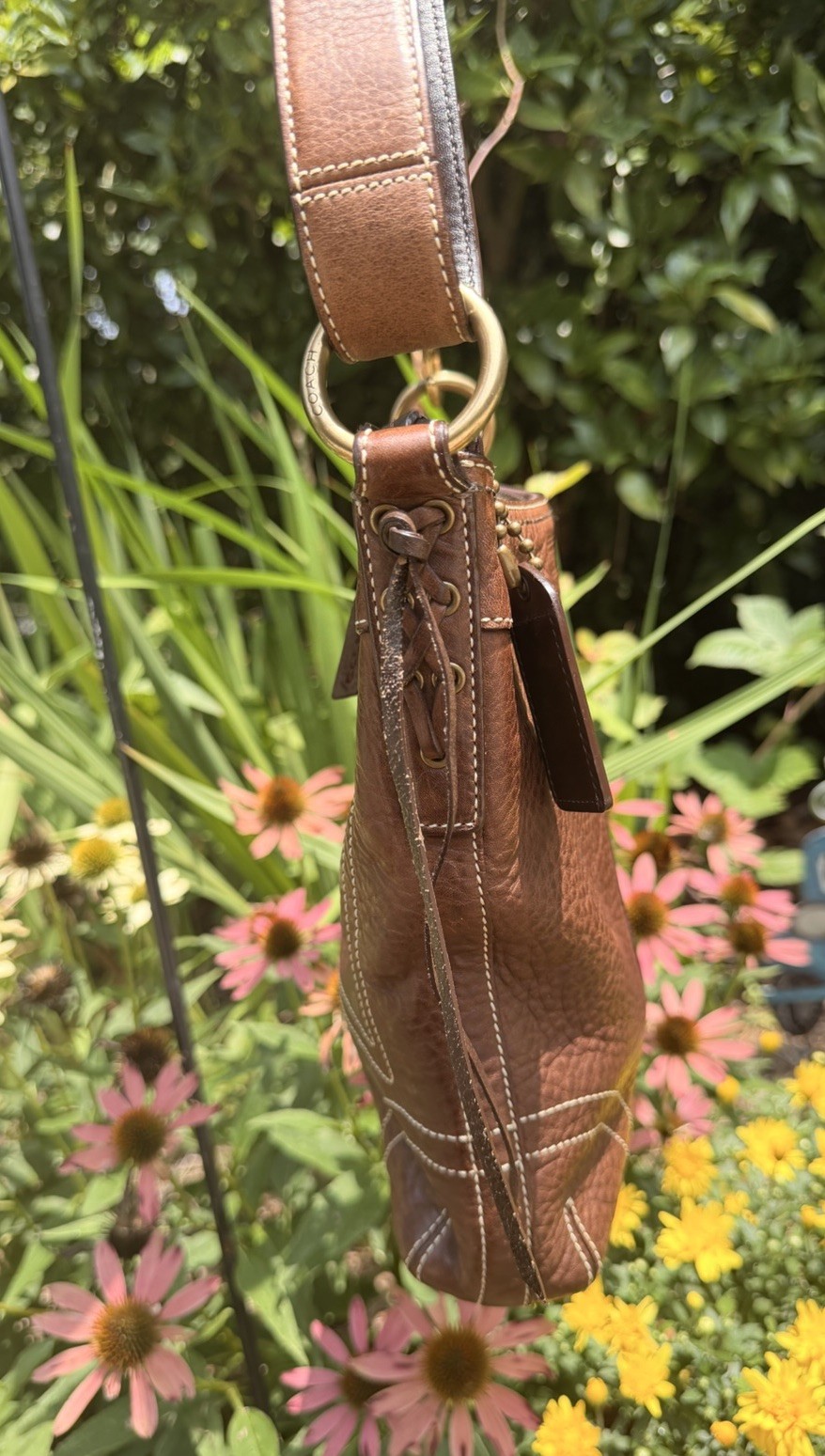 COACH 10398 Vintage Shoulder Bag Ziplock Leather Brown Gold Hardware