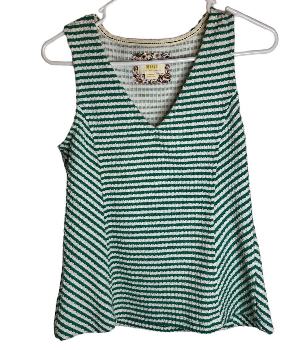 Anthropologie Maeve Womens Top Sleeveless Franconia Green White Stretch Sz XS