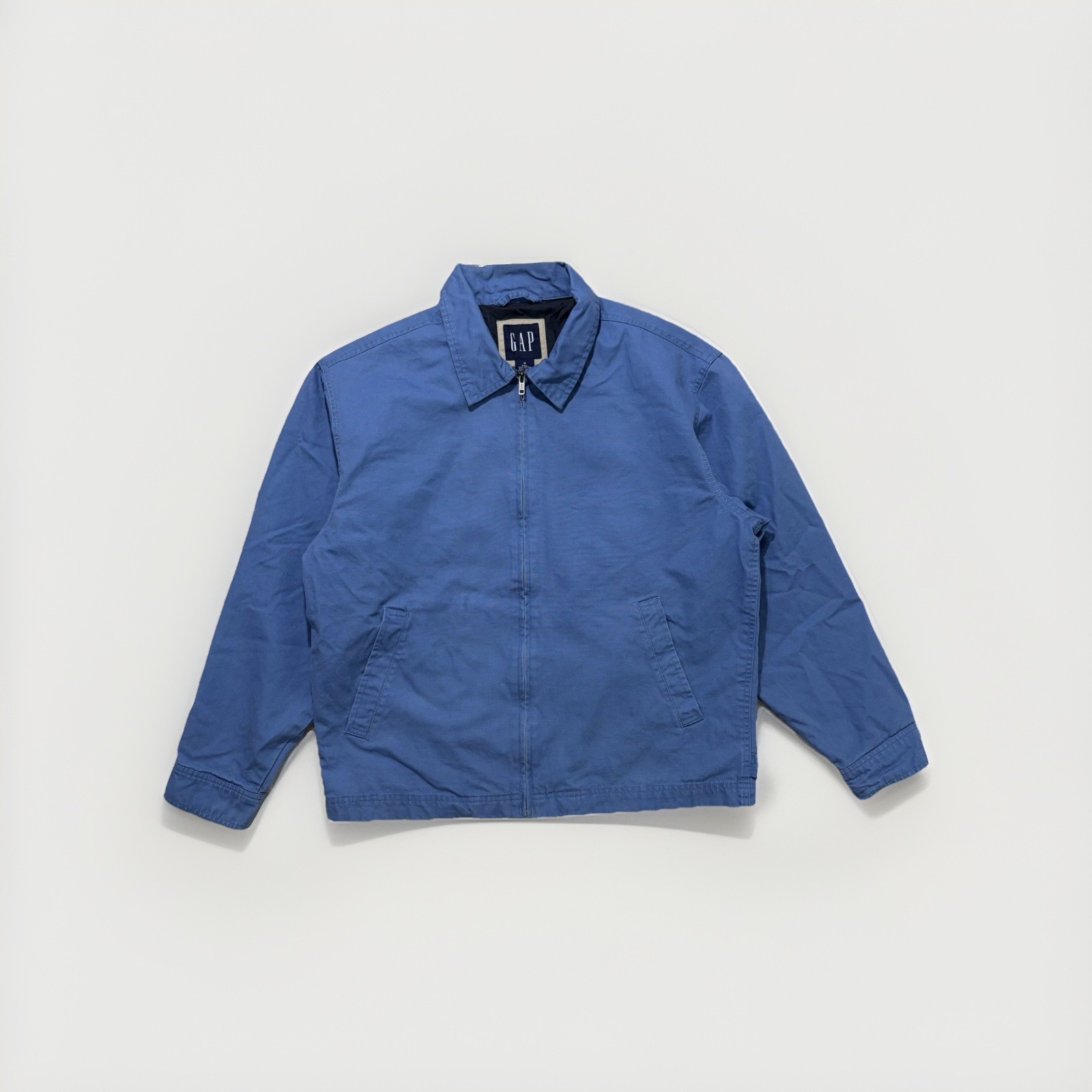 Vintage GAP Jacket Y2K 2000s Men’s Medium Full Zip Up Harrington Blue Cotton