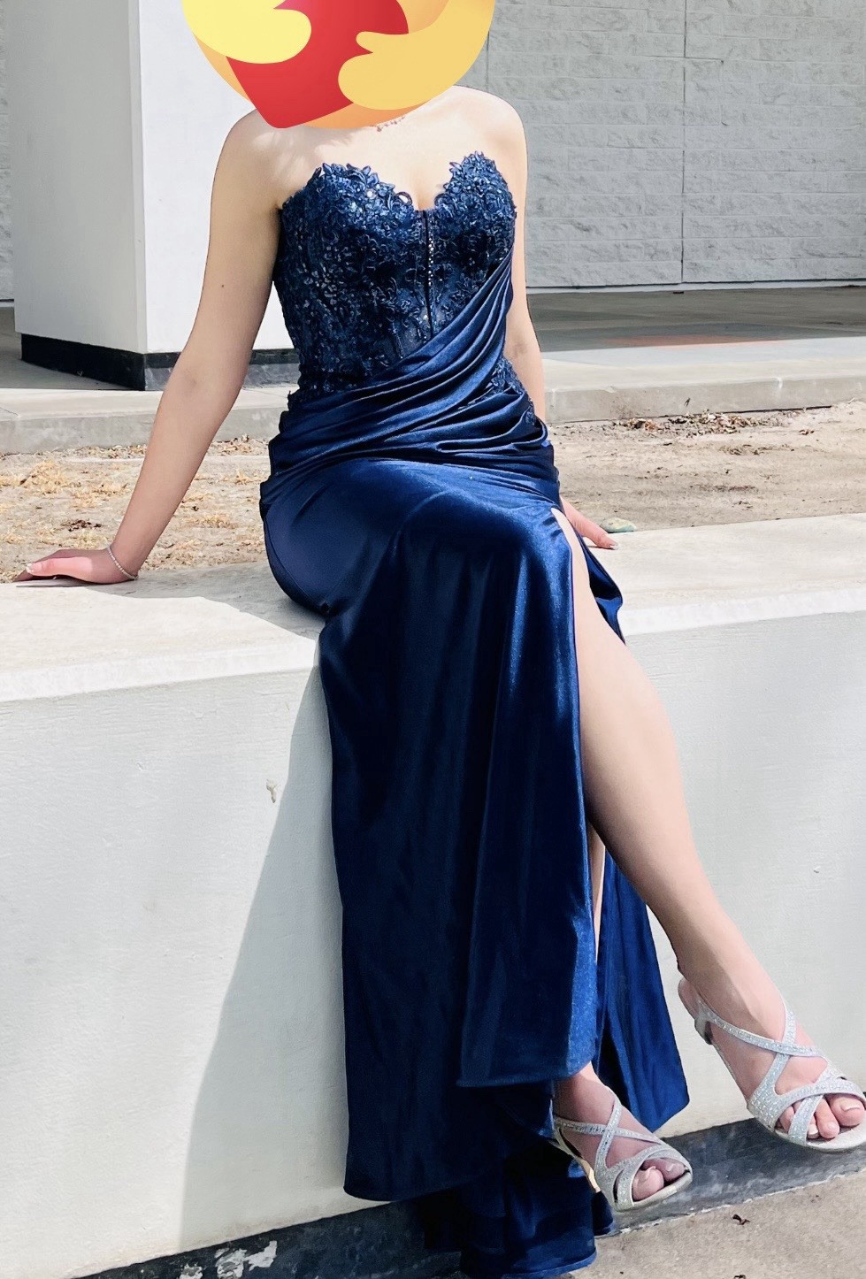 Ladivine by Cinderella Divine Navy Blue Sequined Formal Gown