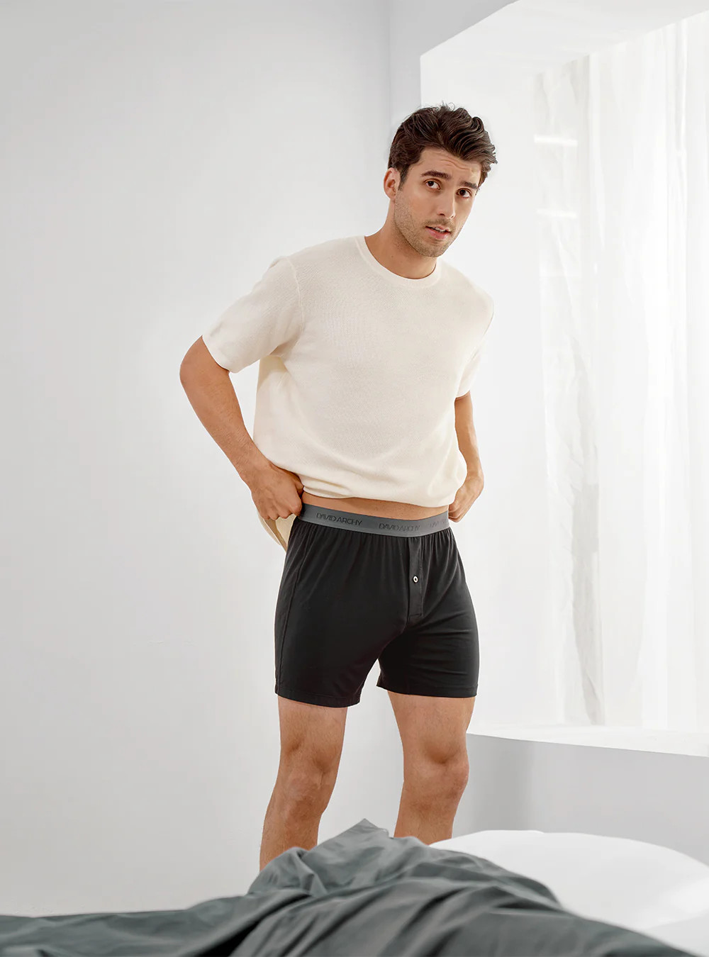 3 Pack David Archy Men’s Bamboo Rayon Boxers, Breathable Shorts with Button Fly