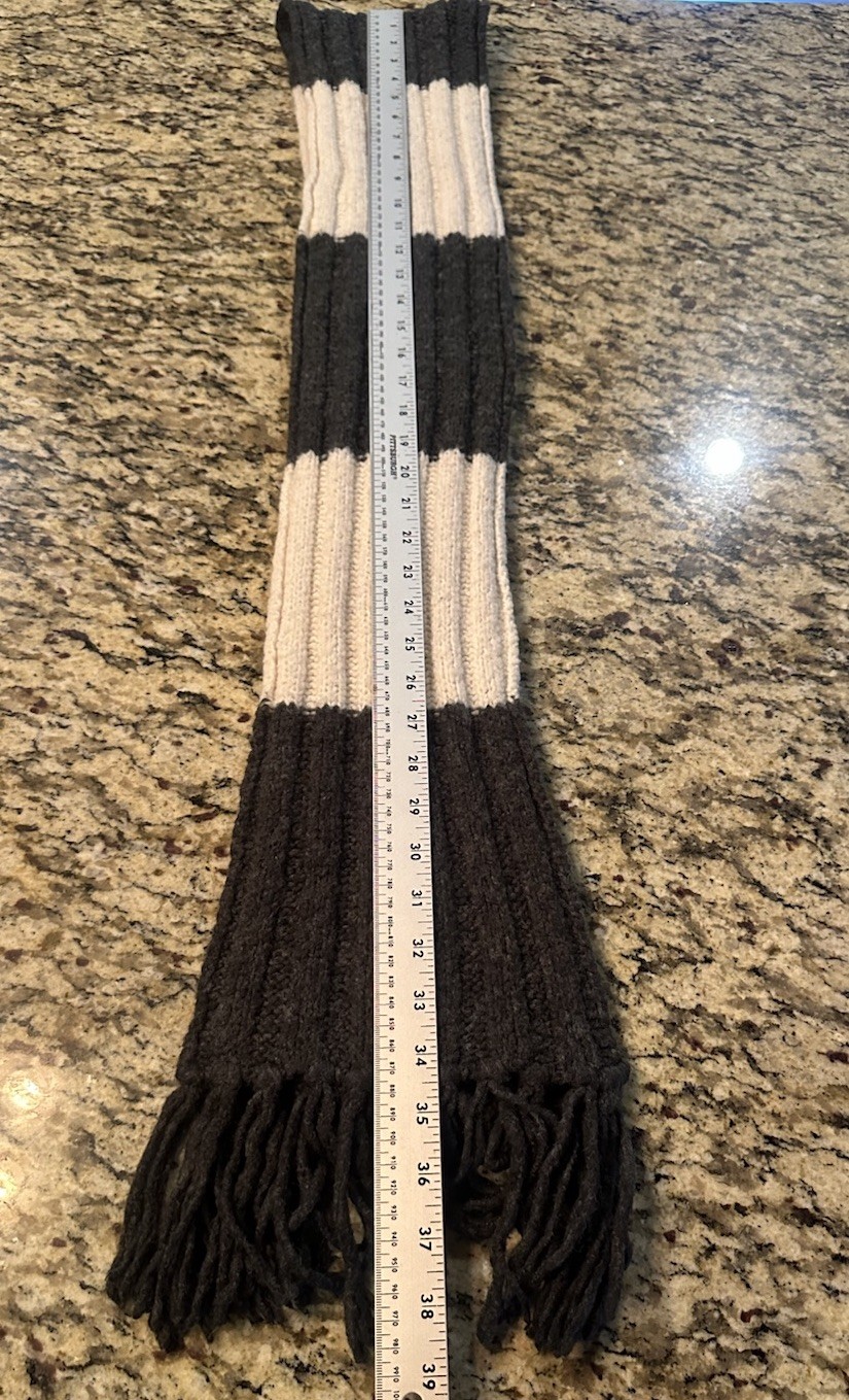 Striped Knit 76” Long Scarf in Gray and White