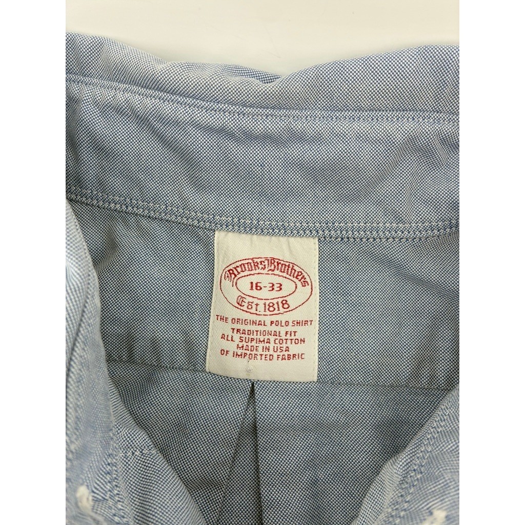 VTG Brooks Brothers Makers 16/33 All Supima Cotton OCBD Oxford Cloth USA Blue