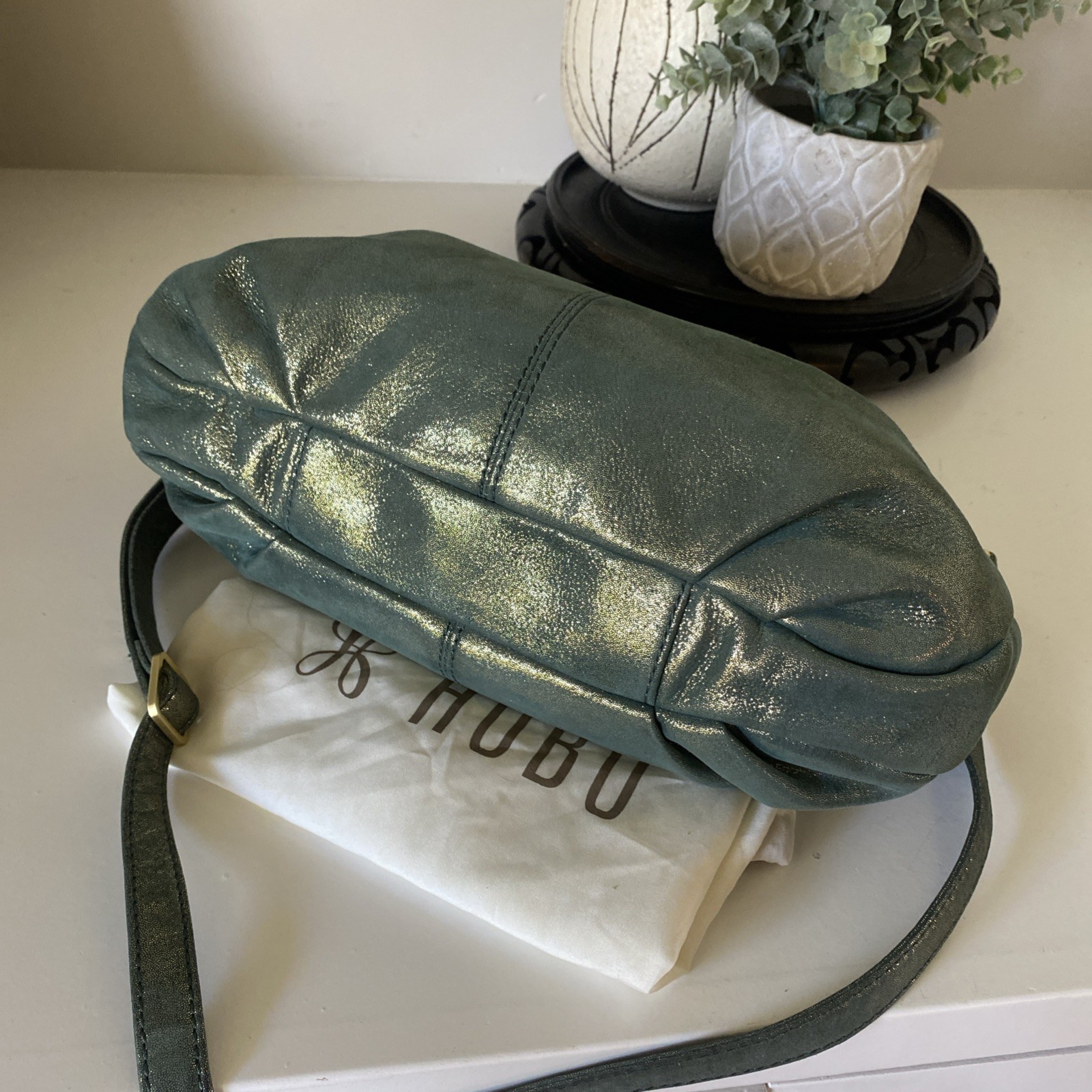 RARE Hobo Sheila Evergreen Shimmer Satchel Bag With Dust Bag NICE!