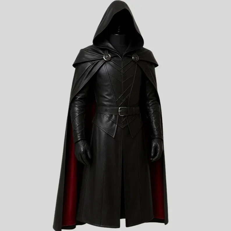 Leather Cloak Gothic Armor – Handmade Black Medieval Cape, LARP Knight Cosplay