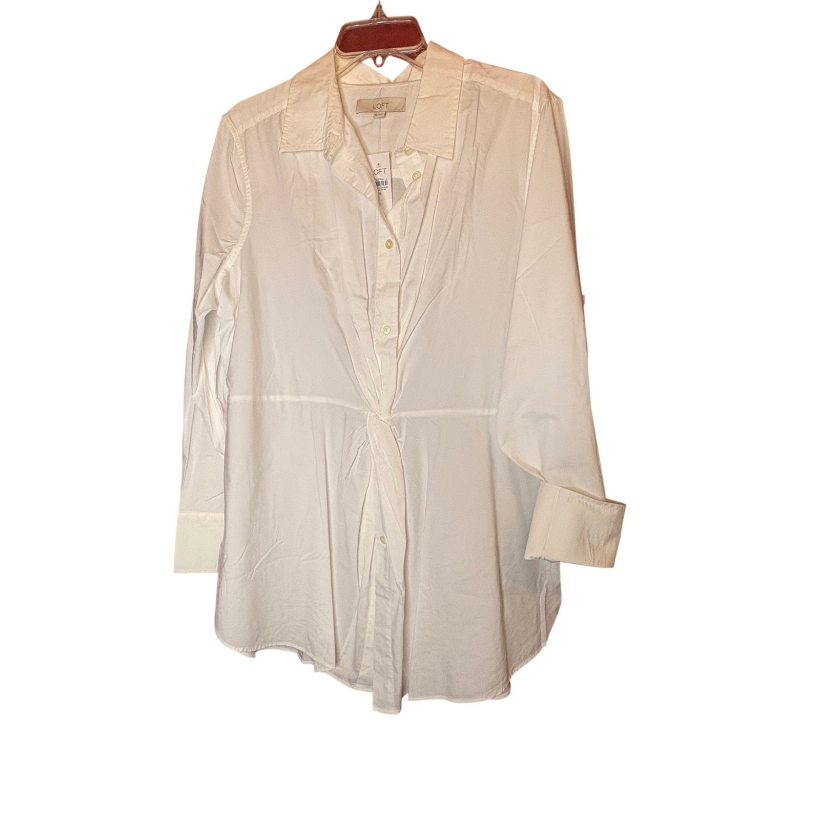 LOFT White Cotton Modal Side Zip Button Down Shirt Women Size 18
