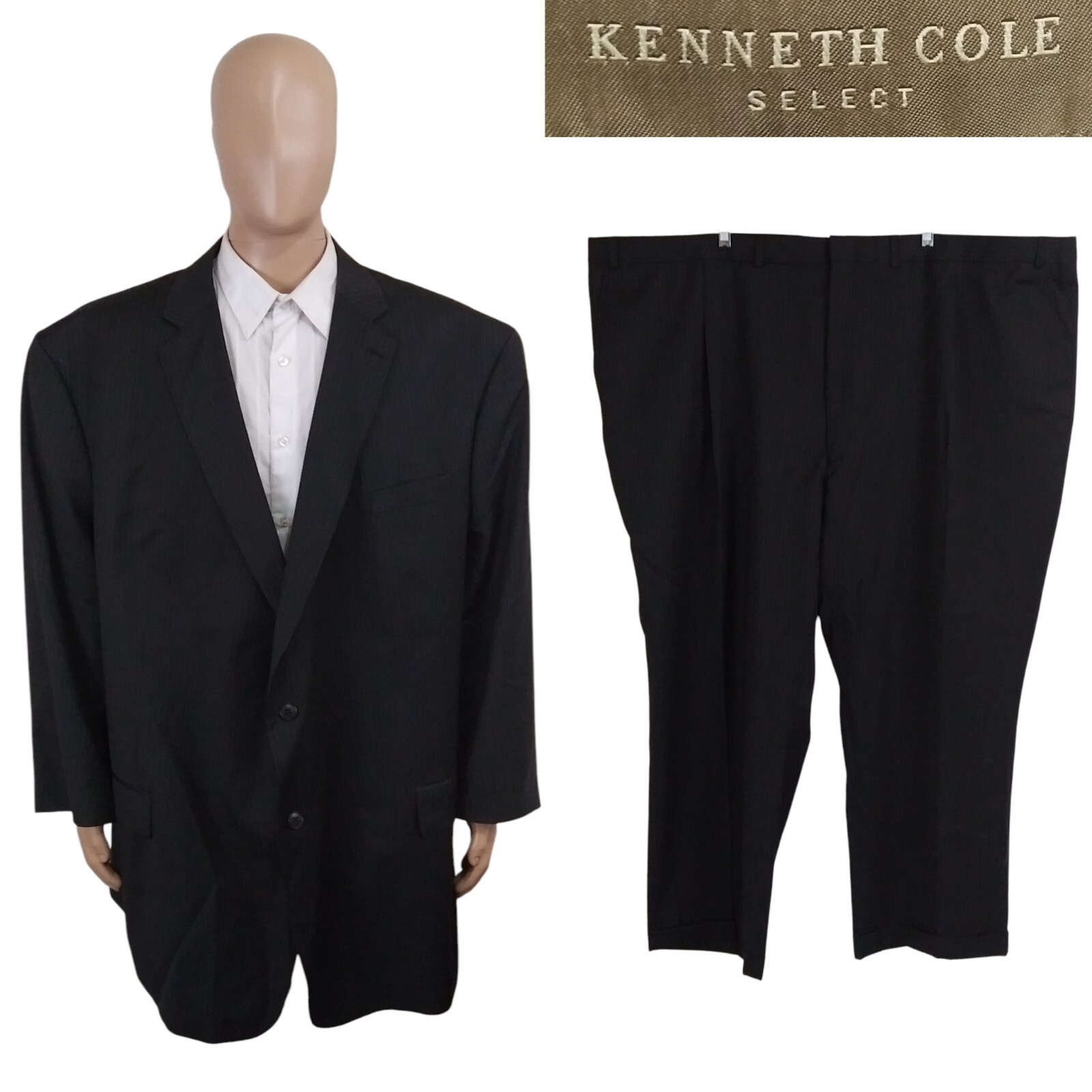 Kenneth Cole Select Two Piece Gray Stripe 100% Wool Big Tall Suit 60L Pant 56X28