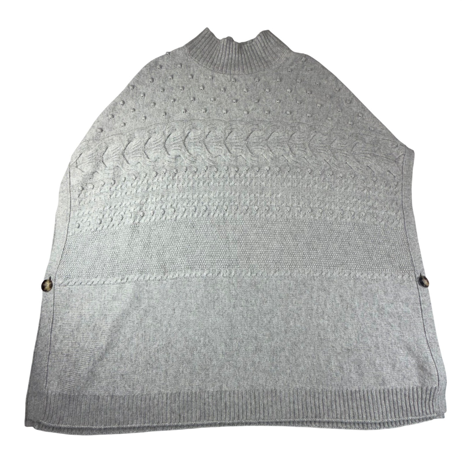 Talbots Poncho Sweater Womens M Gray Cable Knit Mock Neck Oversized Cottagcore