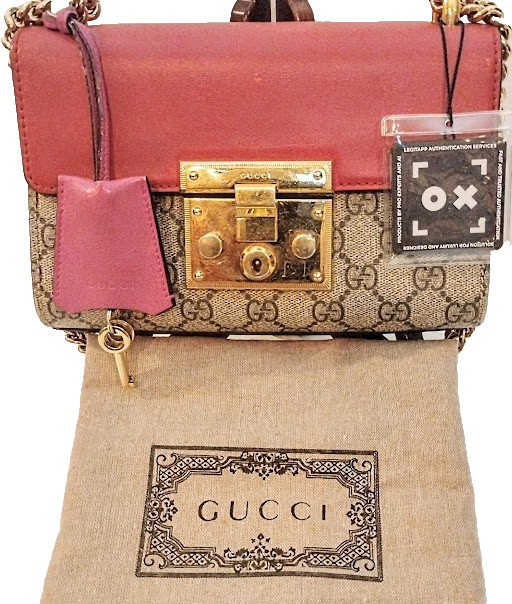 Gucci Padlock GG Supreme Small Shoulder Bag Canvas Red Leather Chain 409487 COA