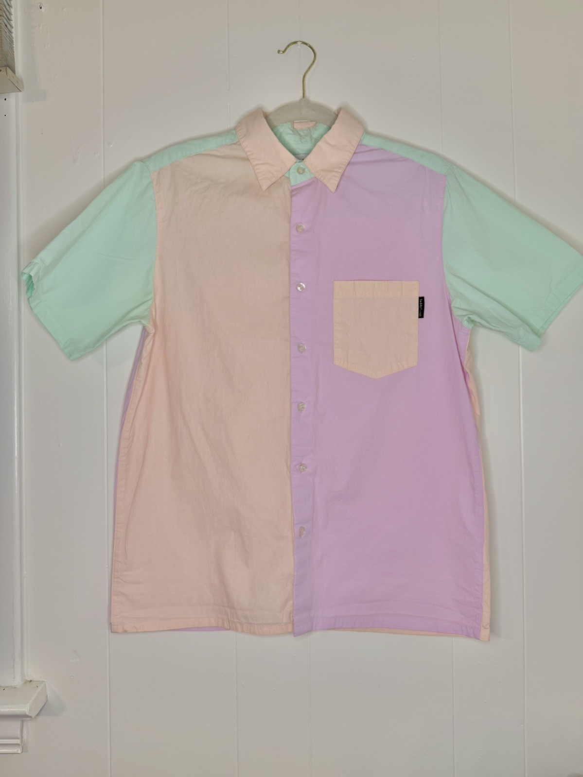 Teddy Fresh Men’s Size S Color Block Button Up Shirt Pastel Short Sleeve Cotton