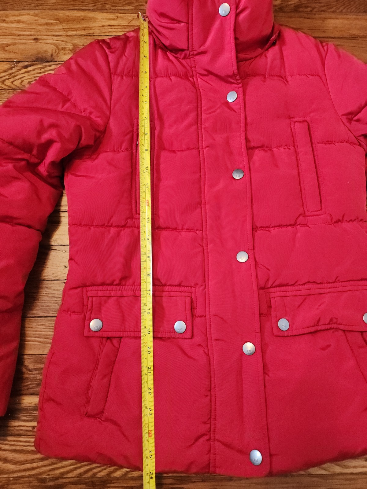 Tommy Hilfiger Red Puffer Jacket Women XS Pockets Snap & Zip Up