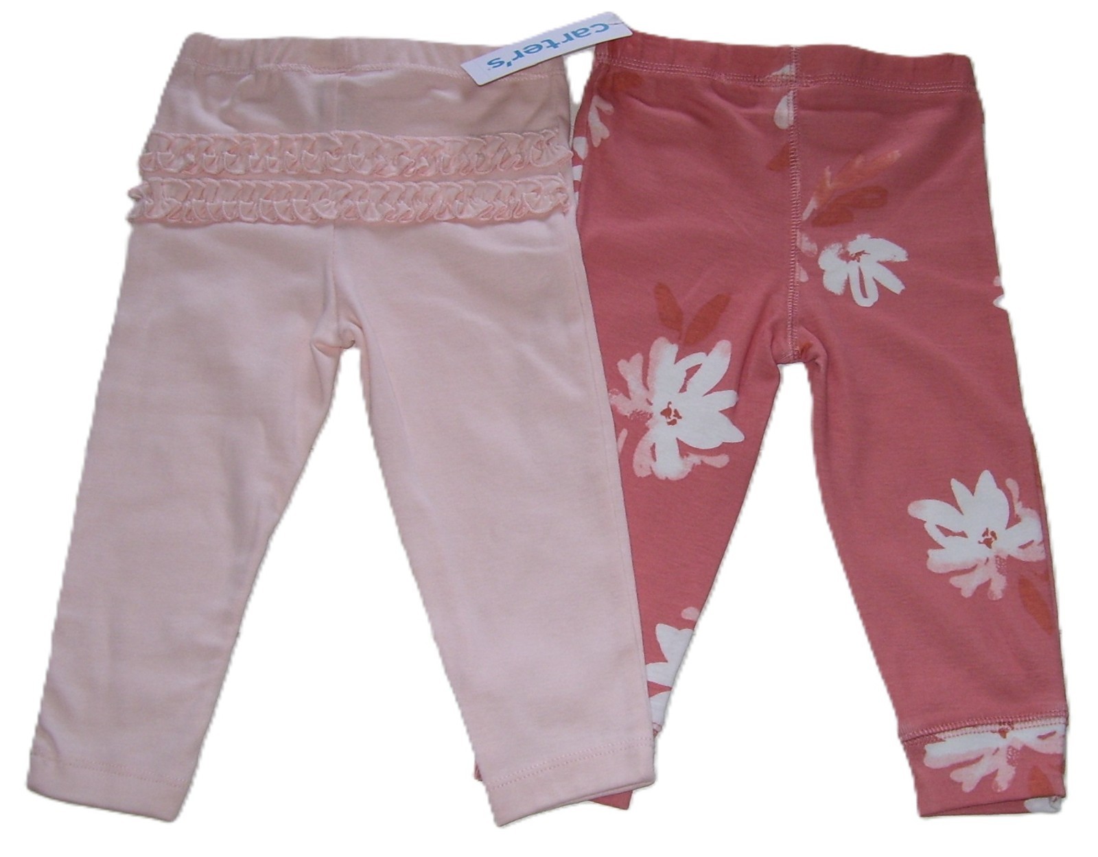 Girls Carter’s 2 Pc Peach Ruffle Light Burnt Orange White floral Joggers 12M