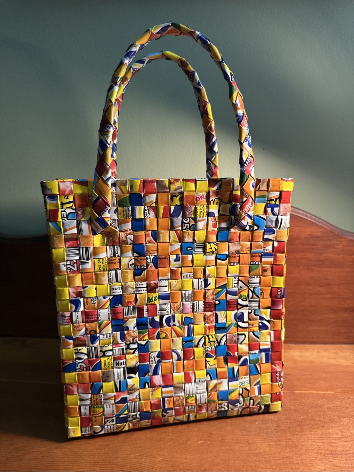 Drink /Candy Wrapper Purse Tote Multi Color Made of Recycled Wrappers