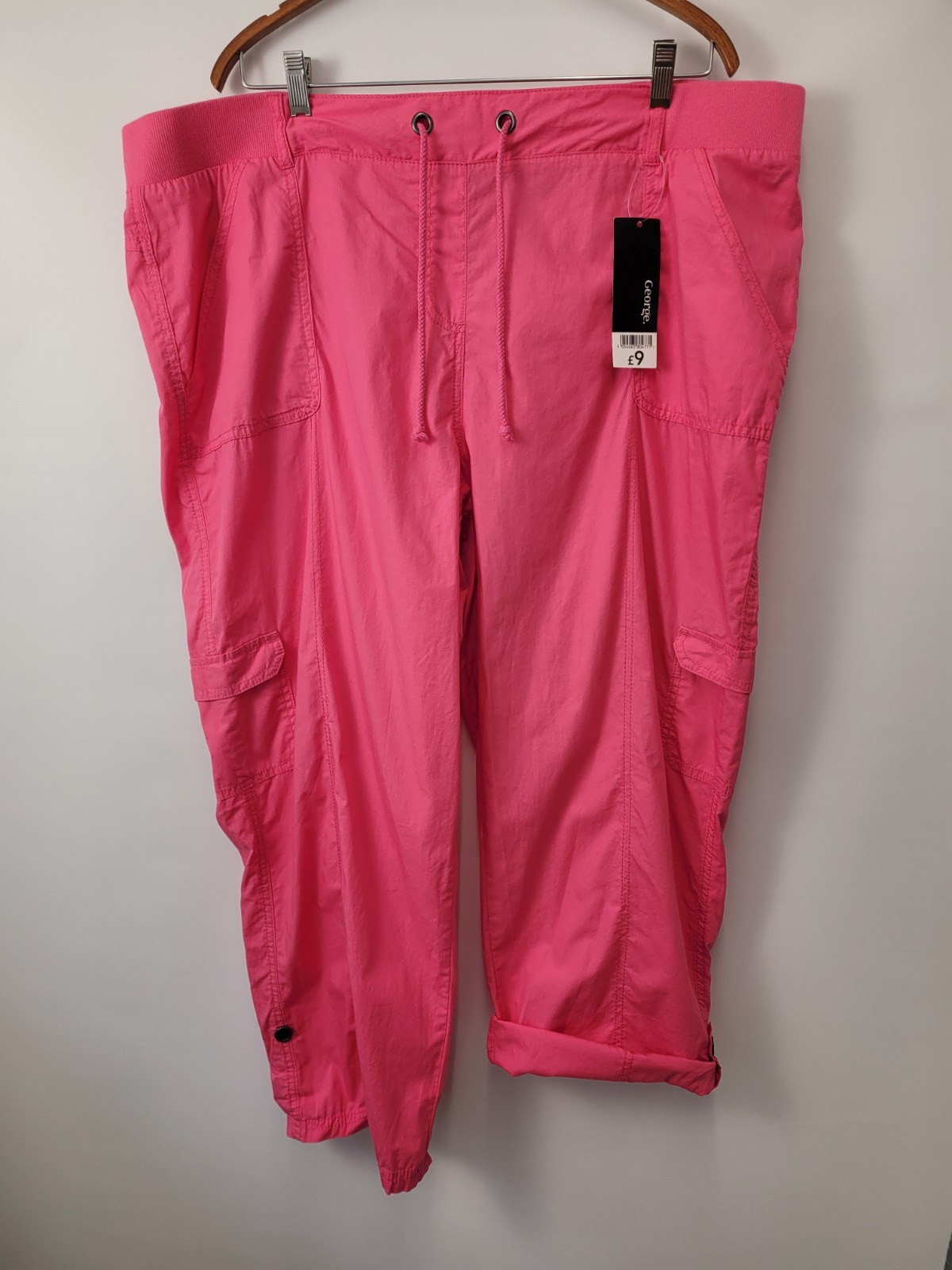 George Cotton Cargo Roll Up Trousers, Ladies 22,Pink, Elasticated, Straps, BNWT
