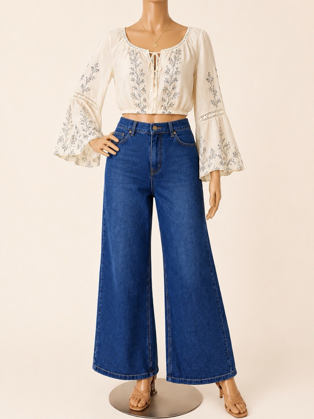 Gap 12 Tall Long Denim Blue Jeans Wide Straight Leg Slash Pockets Elastic Waist