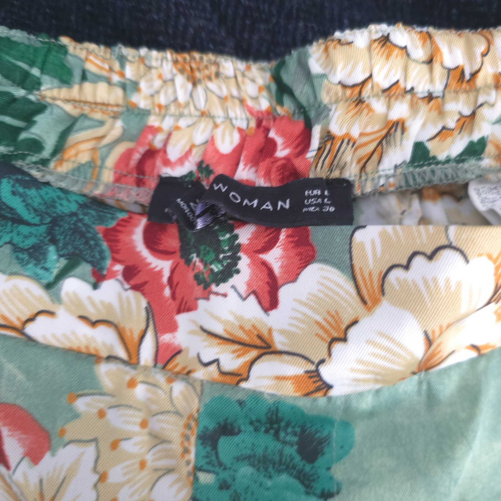 Zara Oriental Satin Green Wide Leg Elastic Waist Trousers L 10