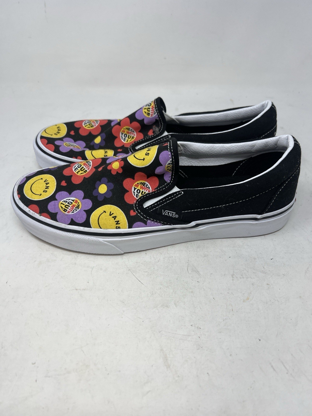 Vans Classic Slip On Radically Happy Black Skate Shoe Sneaker Men’s 8 Women 9.5