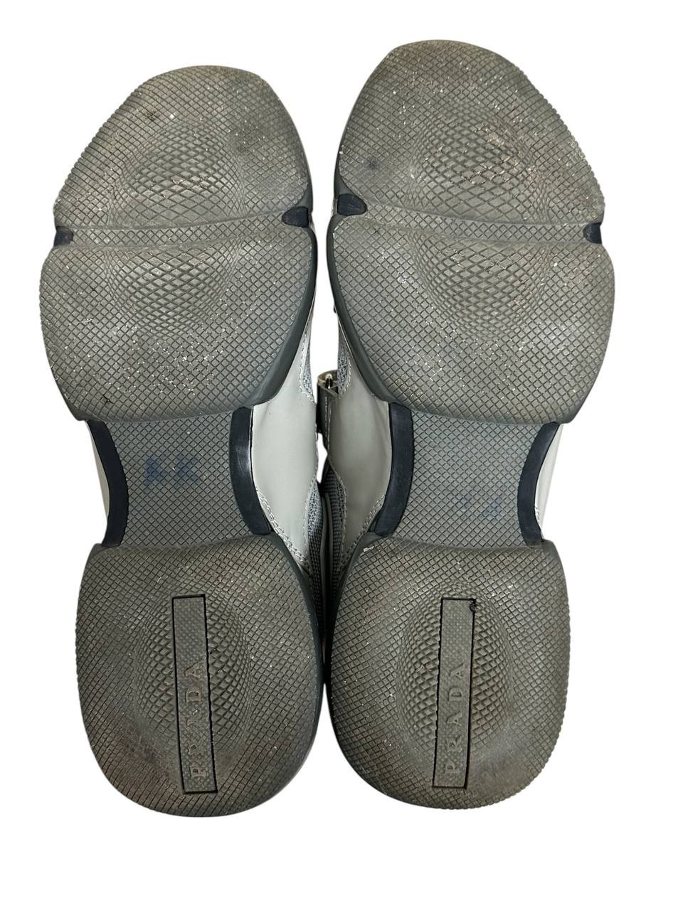 Prada Cloudbust Grey Sneakers Strap Mesh Leather Chunky Sole 25cm UK 6.5