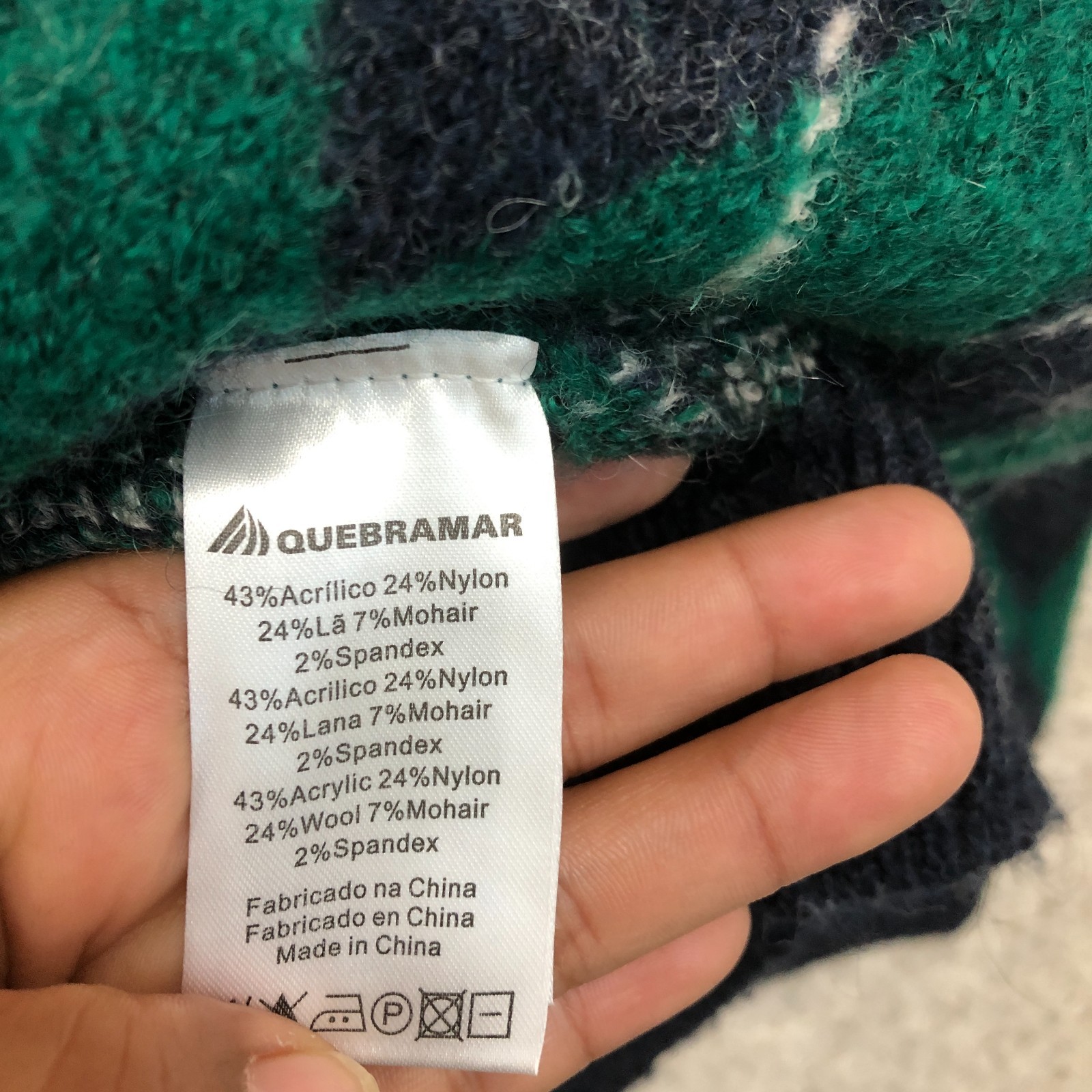Quebramar Sweater Medium Adult Green Mohair Wool Argyle Diamond V Neck Womens M