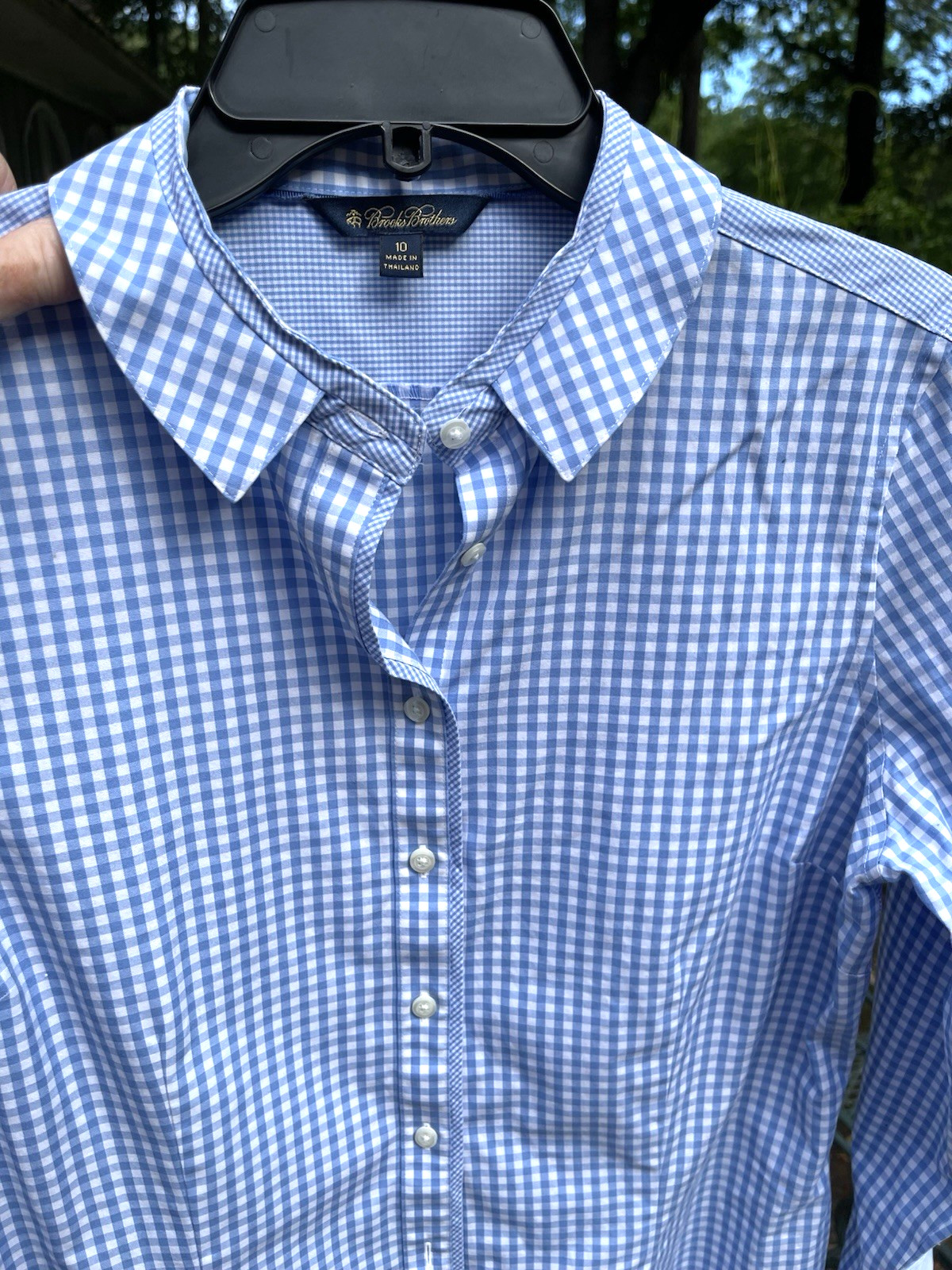 Brooks Brothers LS Shirt Blue White Gingham w Different Check Sizes Ladies 10