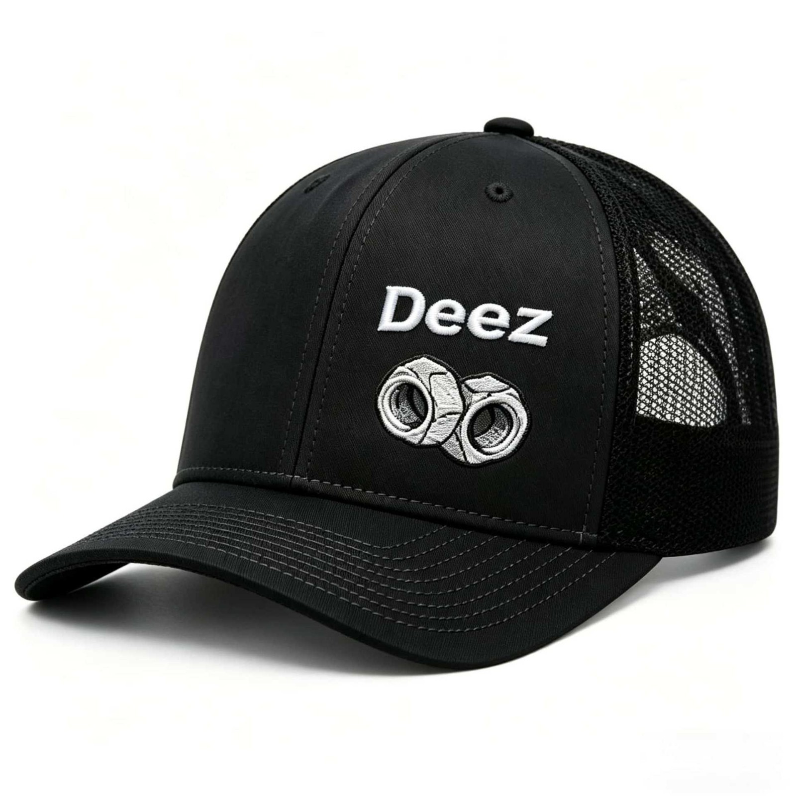 Funny Deez Nuts Trucker Hat – Gray Black Mesh Snapback Casual Baseball Cap
