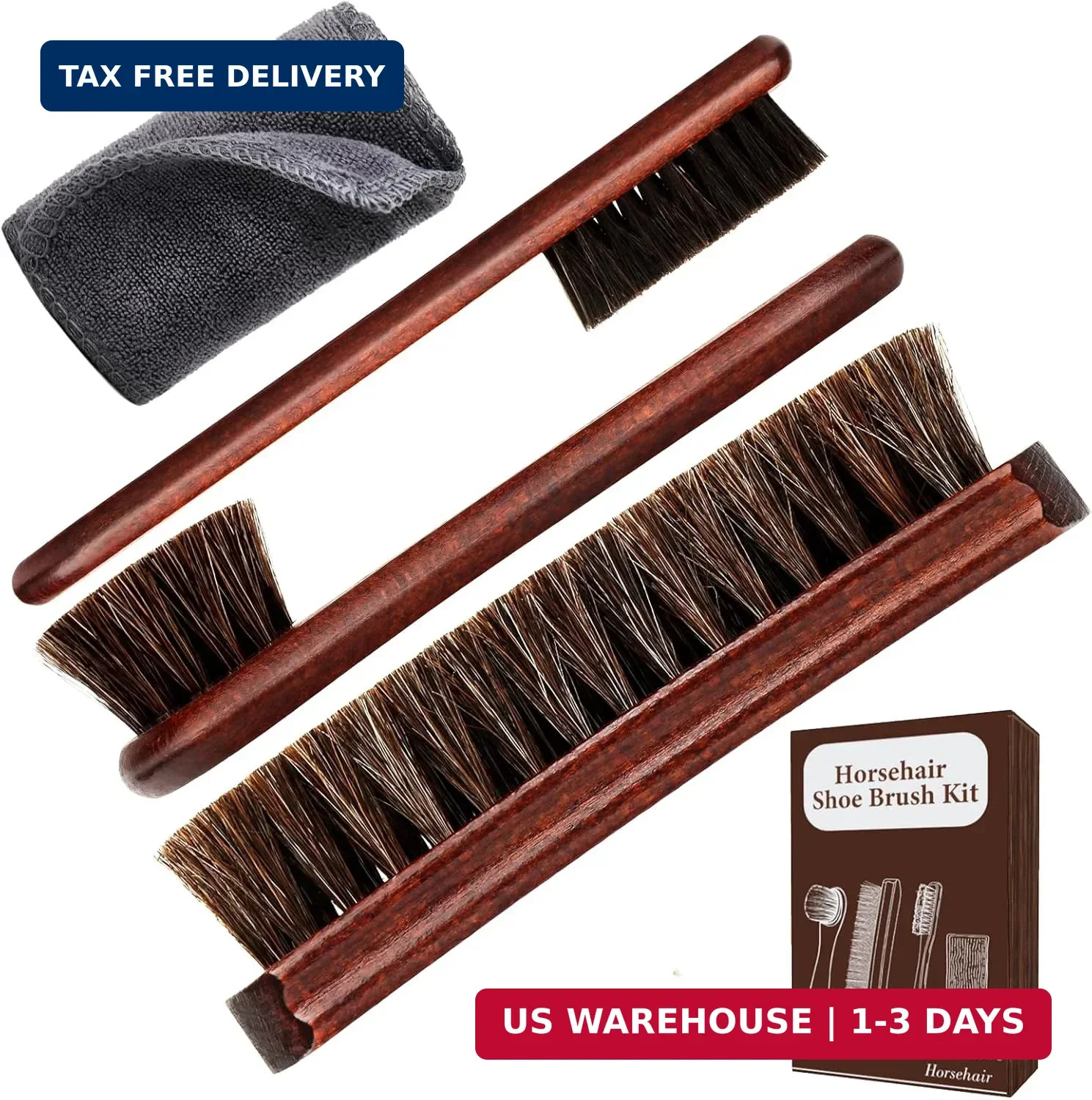 4-Piece 100% Horse Hair Shoe Brush Kit for Leather Care – Professional Dauber Ap