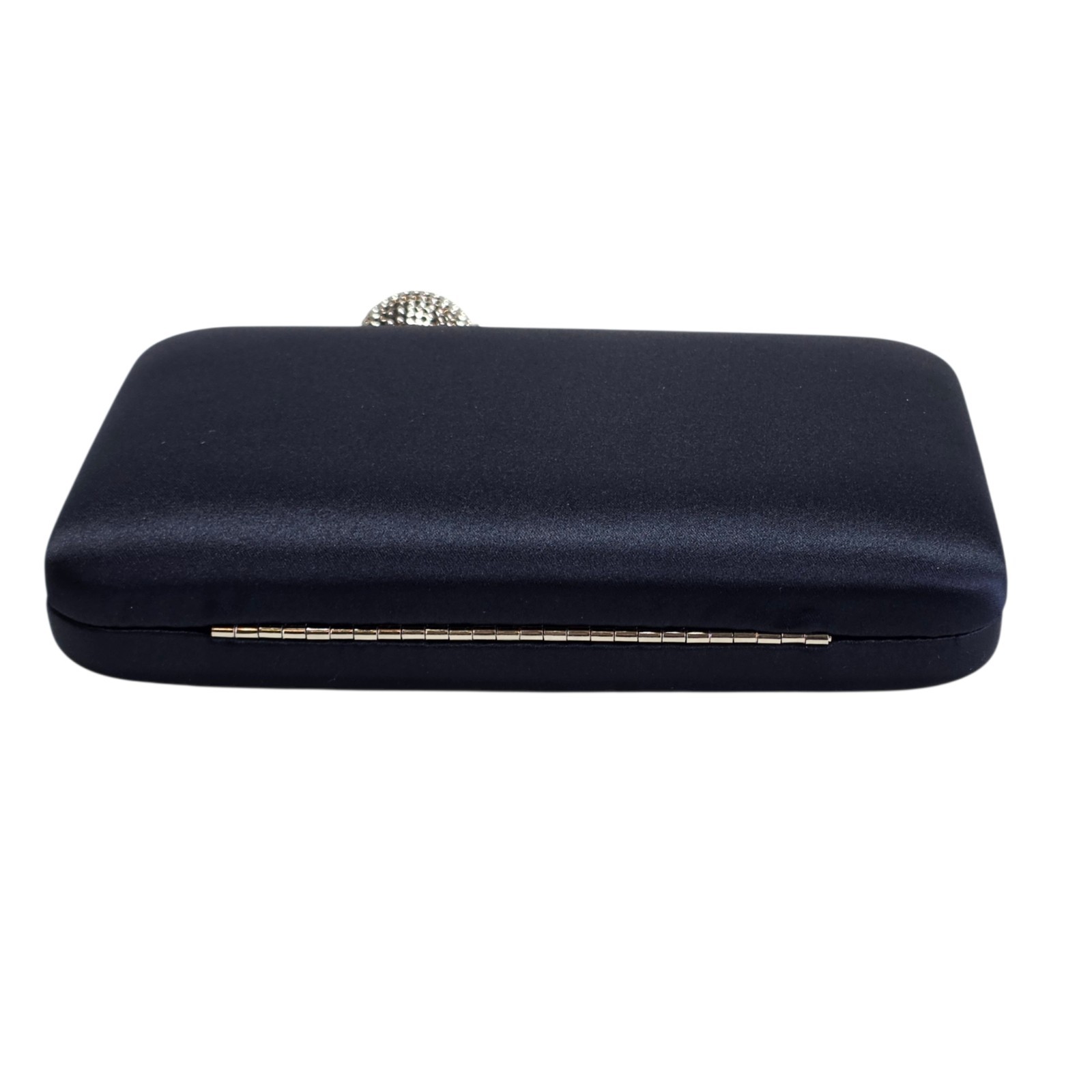 Nina Crystal Clasp Satin Minaudiere Evening Clutch Navy NWT