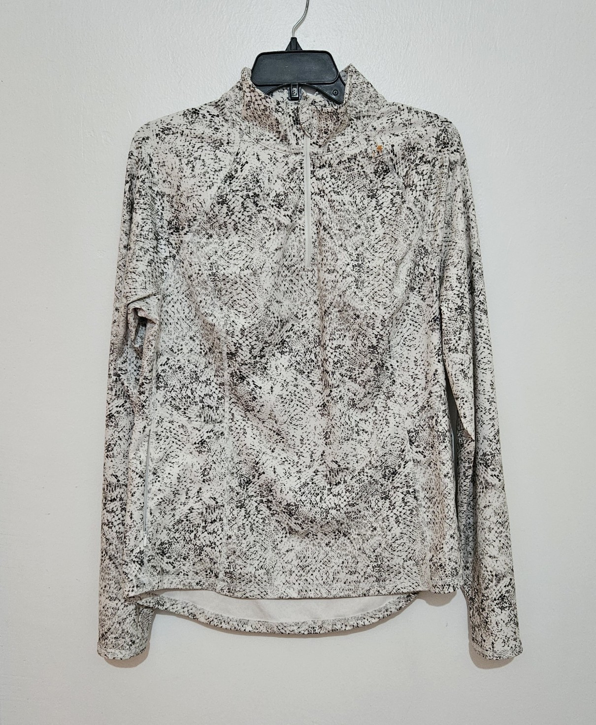 Ideology Women’s 1/4 Zip Mock Neck Pullover Top Black/White Snake L