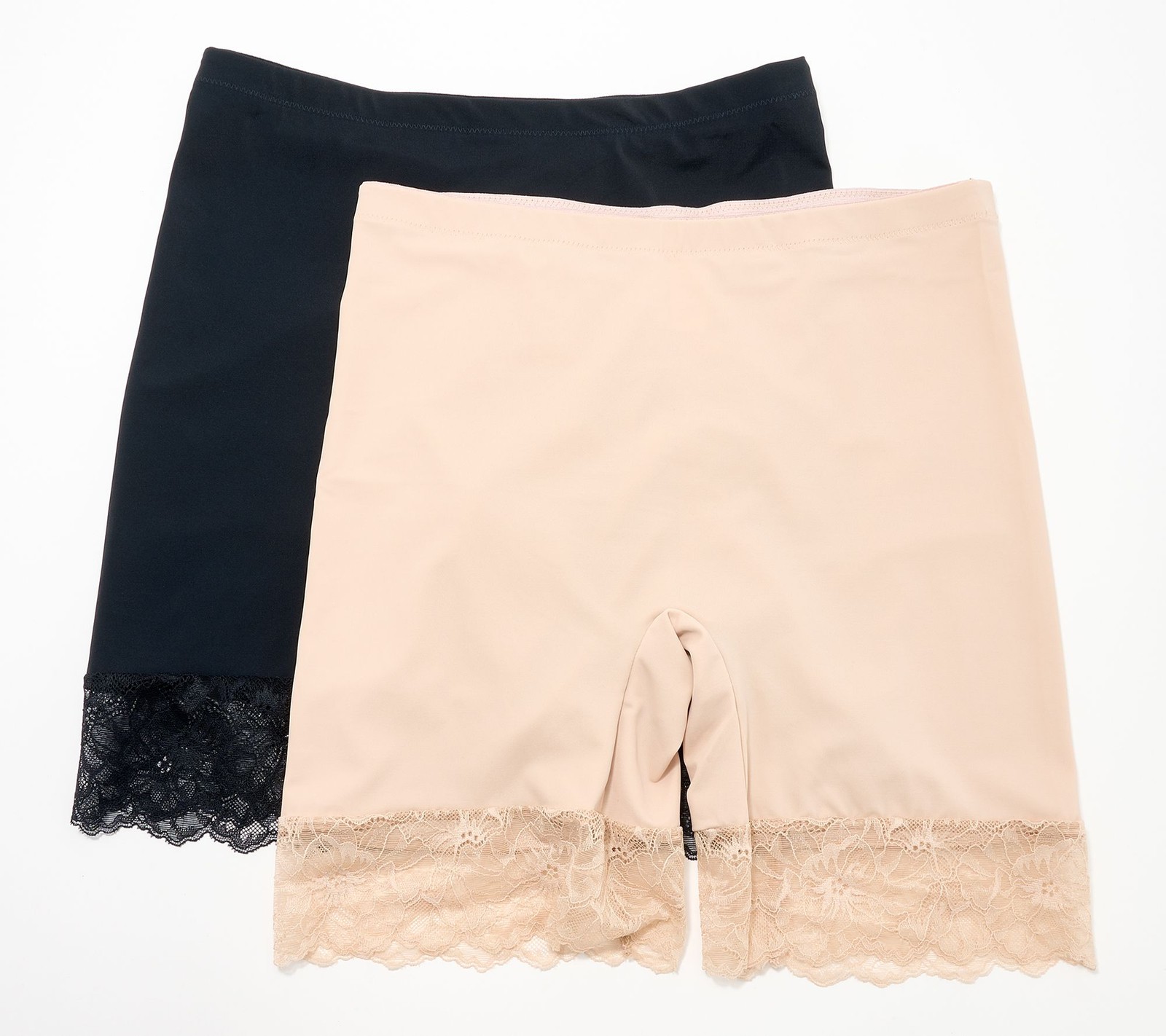 Breezies Set of 2 Slip Shorts with Lace Trim Sunbeige/Black 1X New