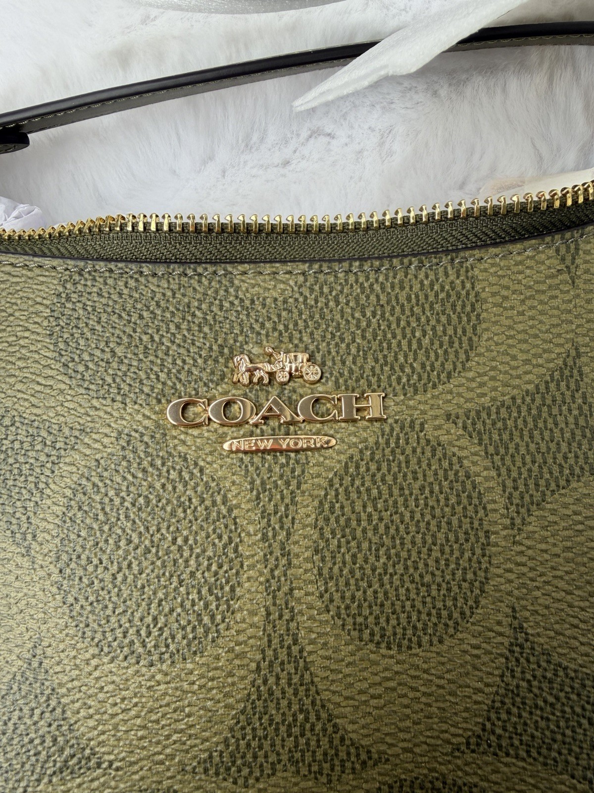 NWT Coach Teri Shoulder Bag CAL51 Olive Green Gold Hardware Signature