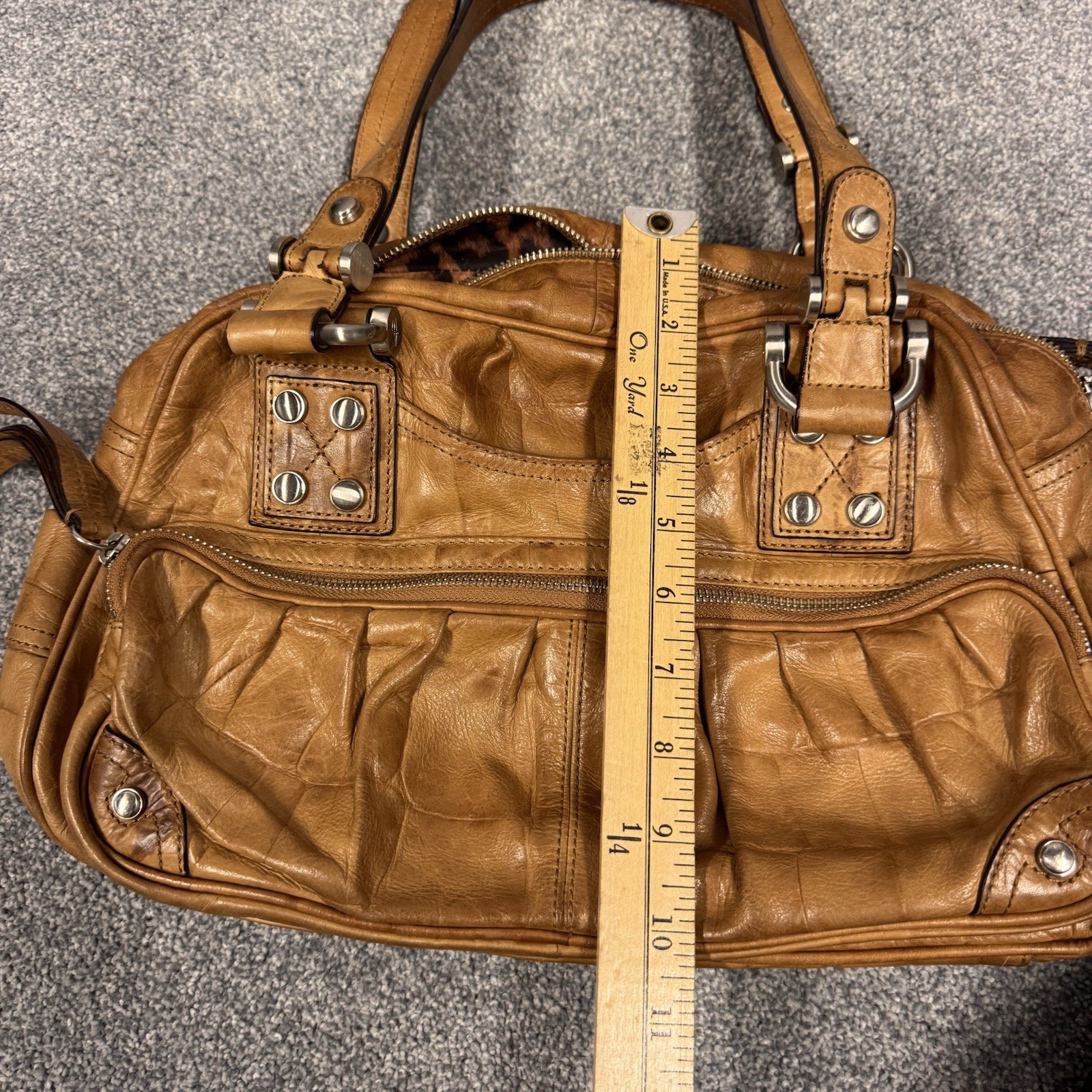 B. Makowsky Brown Leather Zip Top Satchel Handbag PocketBook Women’s Ladies