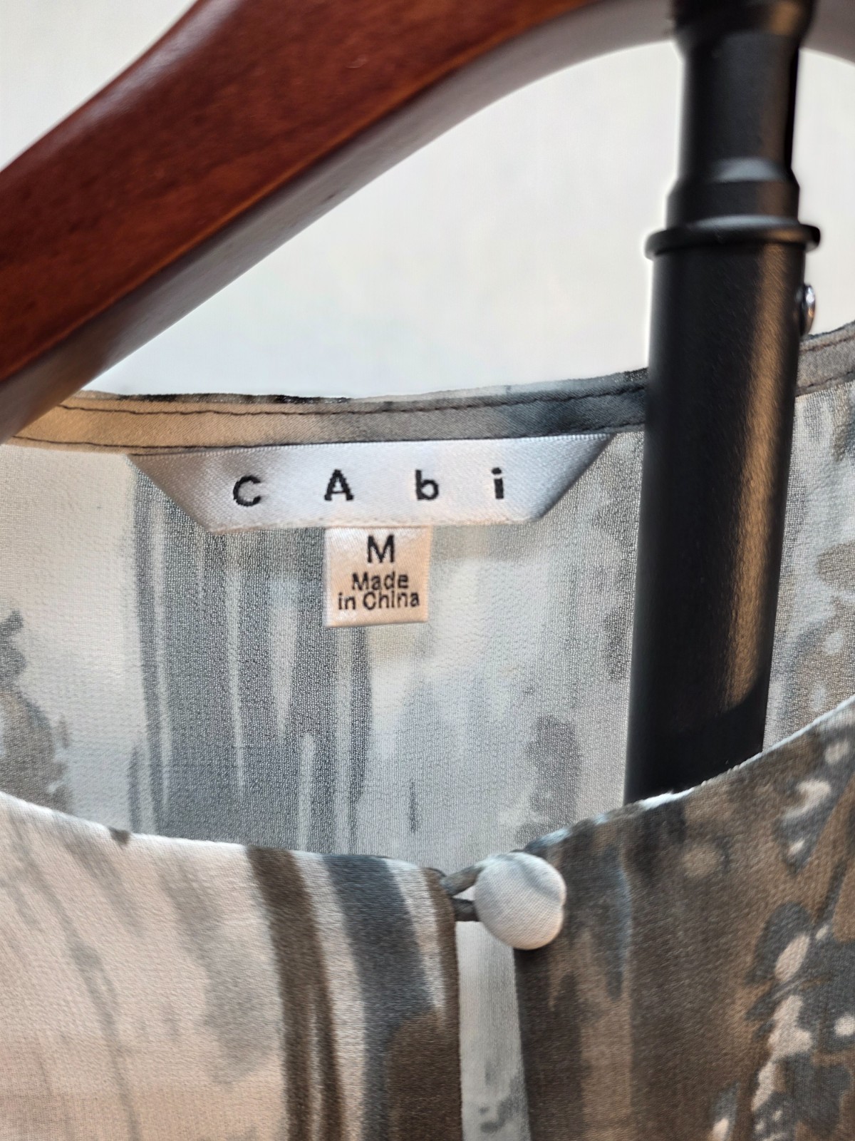 CAbi #651 Painted Tunic Blouse Medium Gray Chiffon Sheer Watercolor (M)
