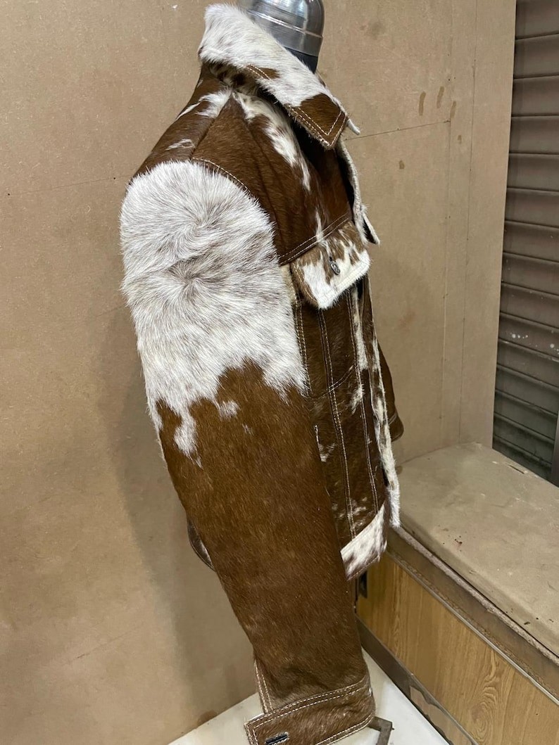 Men’s Genuine Cowhide Hair-On Leather Jacket -Natural Cow Skin Pattern Coat Gift