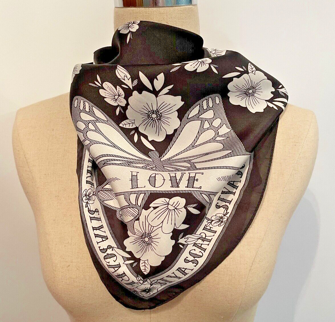 Siya Brand- Black Scarf Wrap with White Flowers Butterfly Love Siya Border