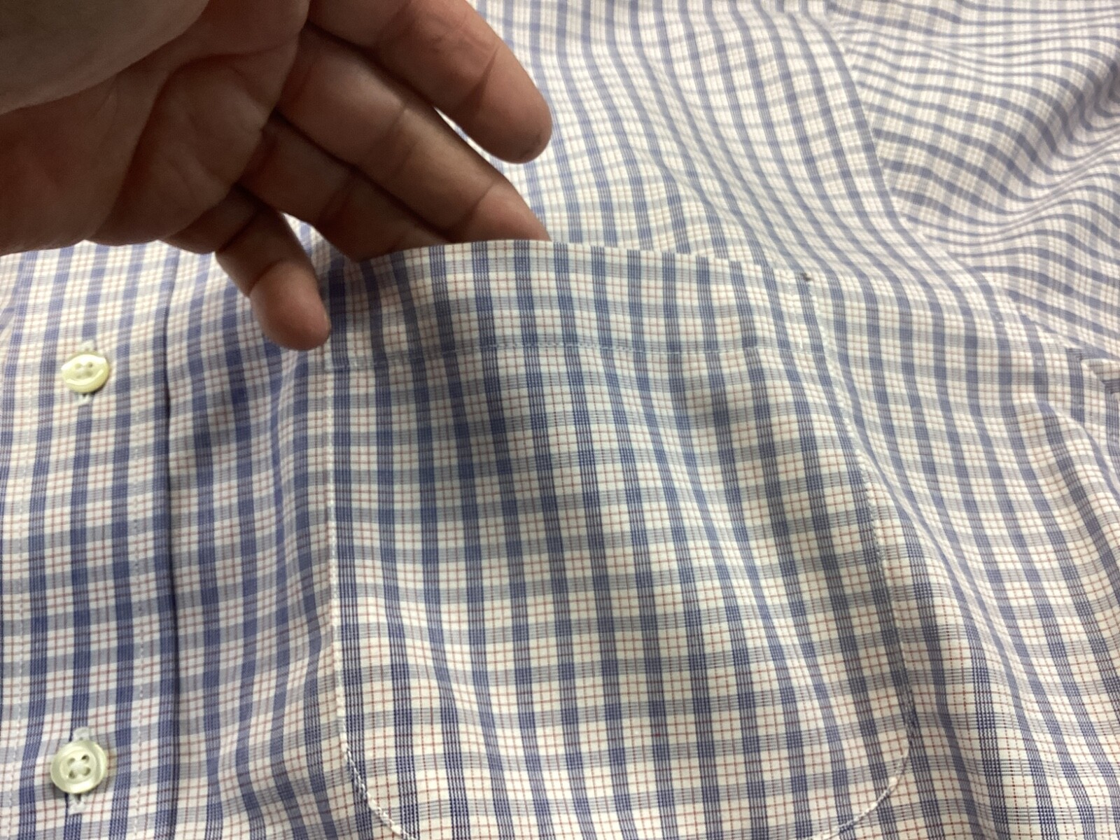 Brooks Brothers Shirt Mens 16.5 34 Blue Check Regent Non Iron Long Sleeve