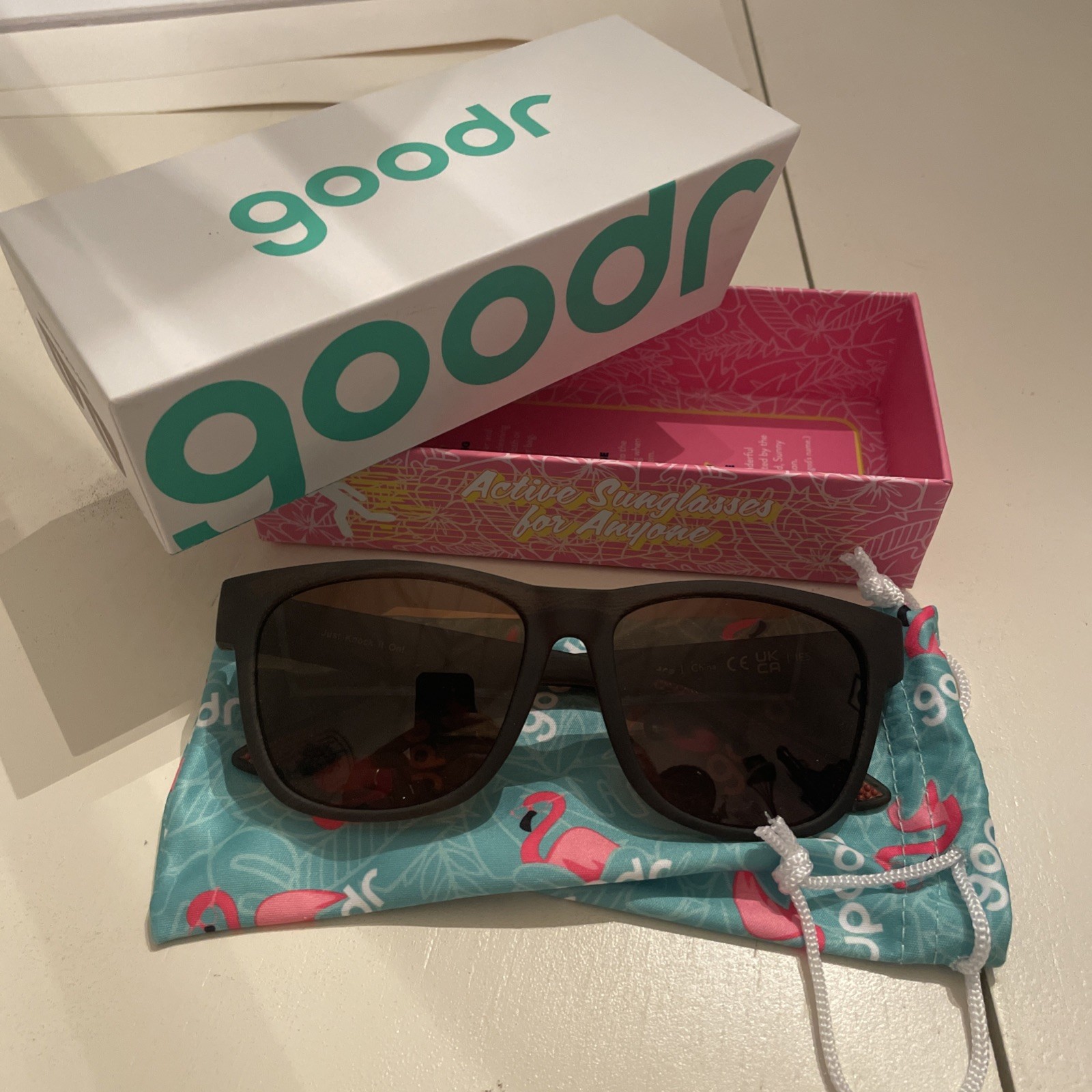 Goodr Just Knock It On! BFG 55-18-135 Polarized Sunglasses Brown Wood Grain NIB