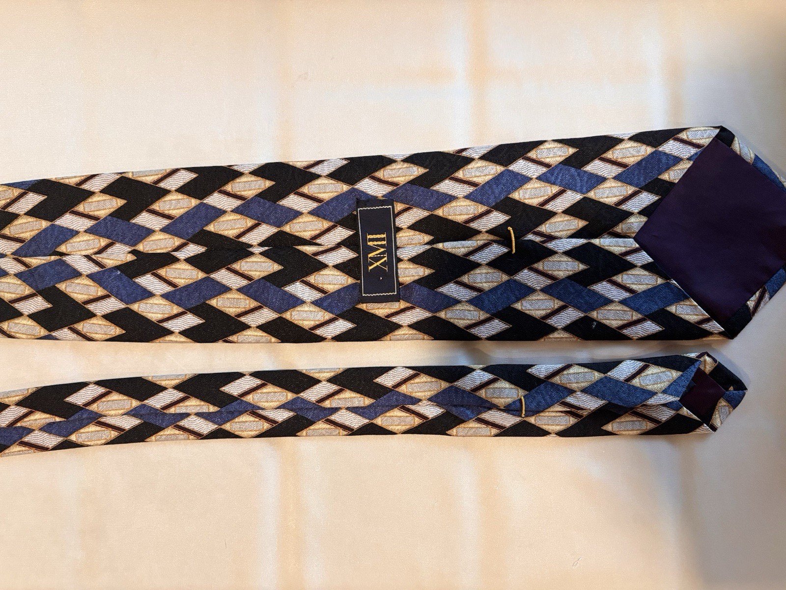 JAX Blue/Black/Gold/White Geometric 100% Silk Men’s Pointed Woven Tie