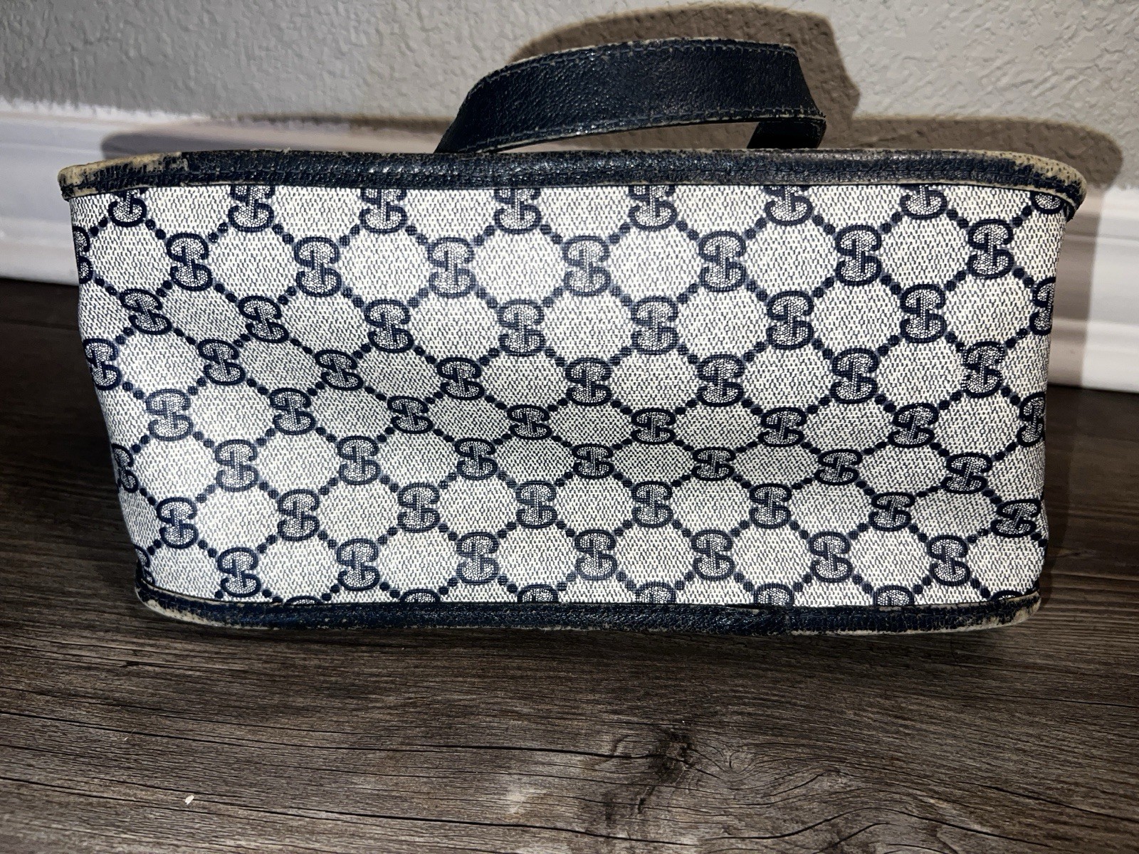 Vintage Gucci GG Supreme Monogram Small Top Handle Tote Navy Italy