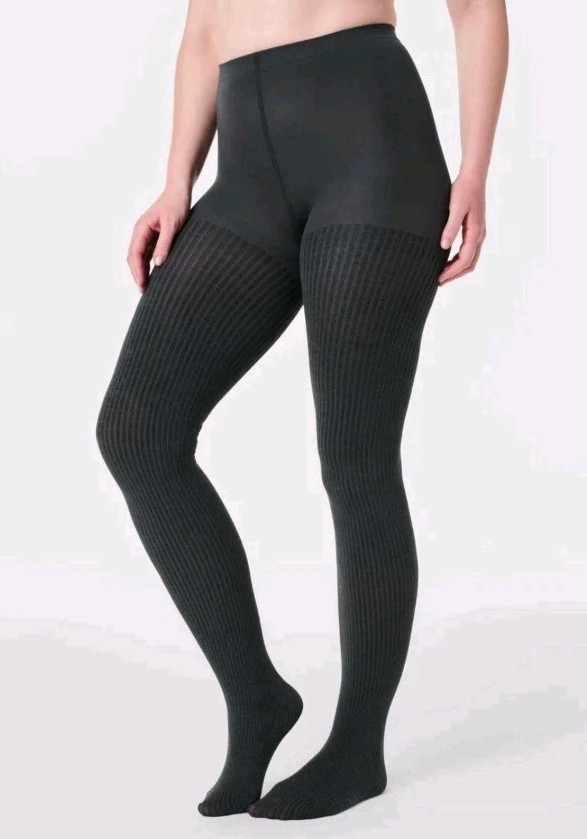 SPANX Shaping Rib Knit Shorty Tights Charcoal Heather Grey Size B