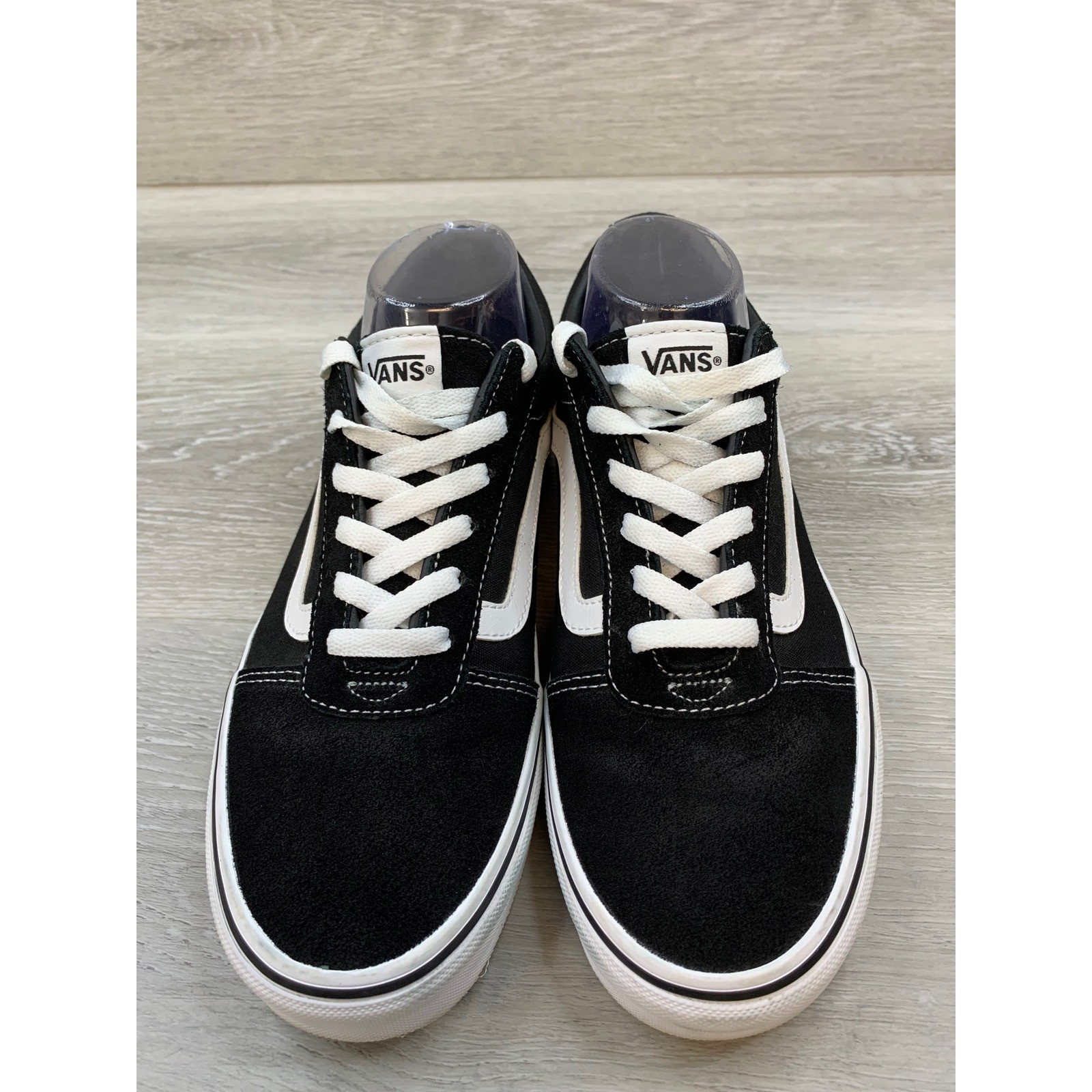 Vans Ward Low Top Sneakers Black White Suede Canvas 9.5 Athletic Casual Shoes