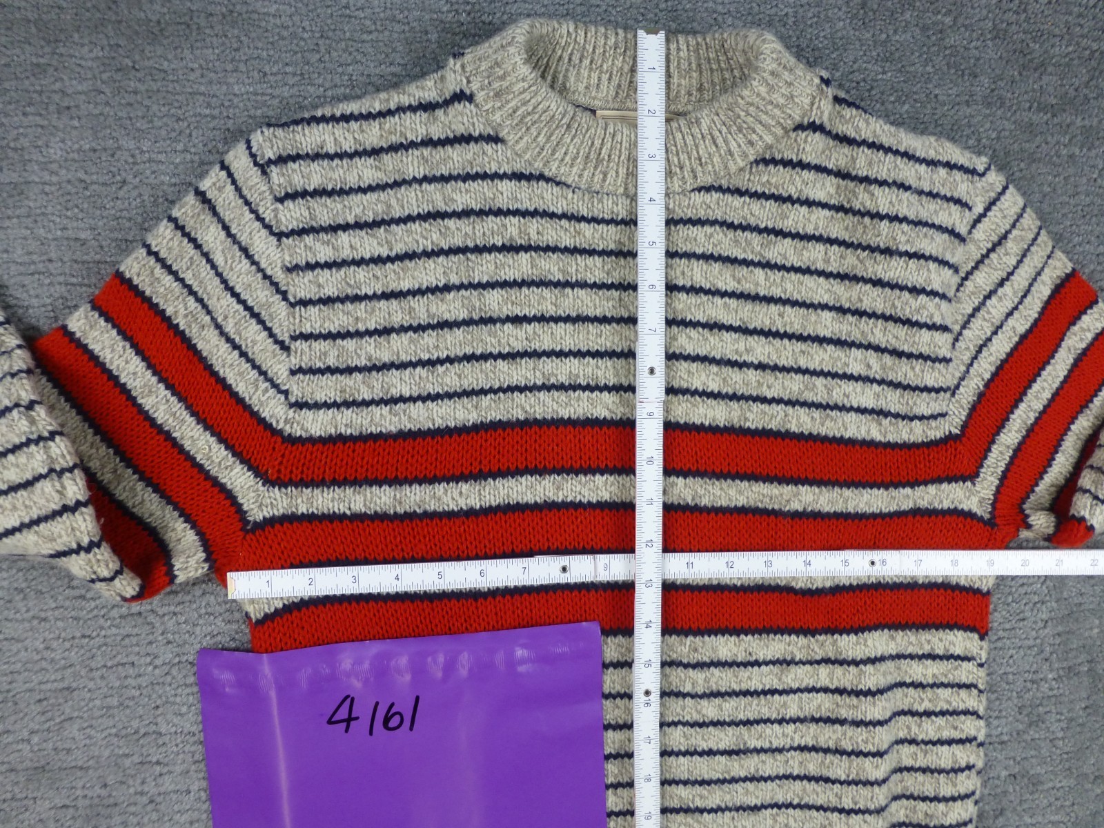 Vintage Joshua Sweater Wool Blend Stripe SZ Med Tan Brown Red Crew Neck Ragg