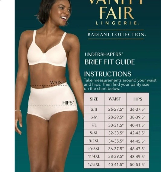 NEW Vanity Fair Radiant Collection Light Control Undershapers 3 Pack Hi-Cut 5XL