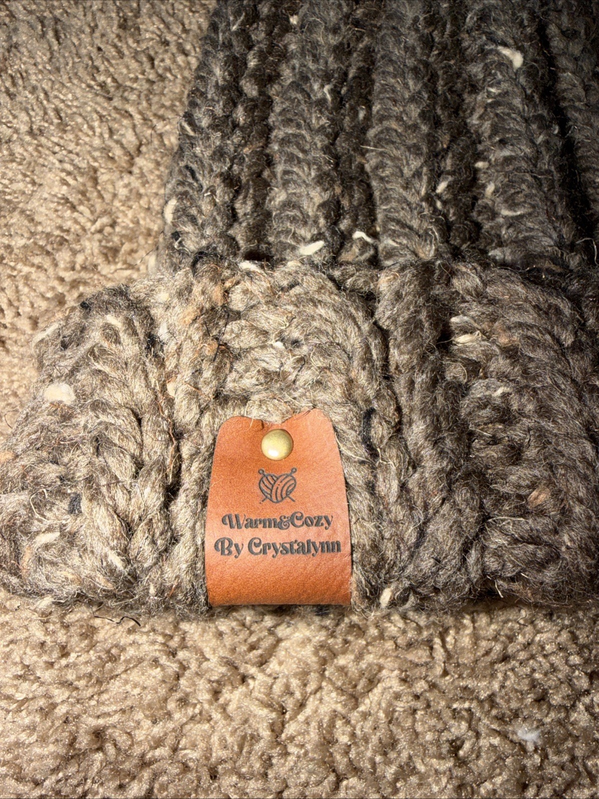 Homemade Crocheted Wool Beanie with Cuff, Color- Barley. Snow Quality! NWT