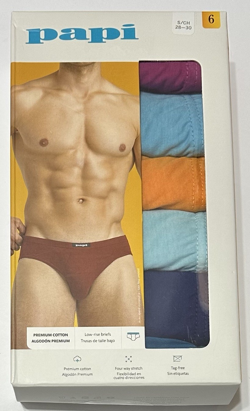Papi 6-Men’s Premium Cotton Low Rise Briefs Small (28-30) Blues/Berry/Orange